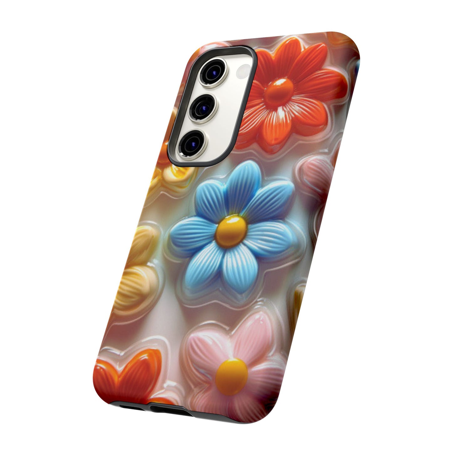 Glossy Retro Flower Samsung Galaxy Case – Colorful 3D Floral Design, Durable Protection