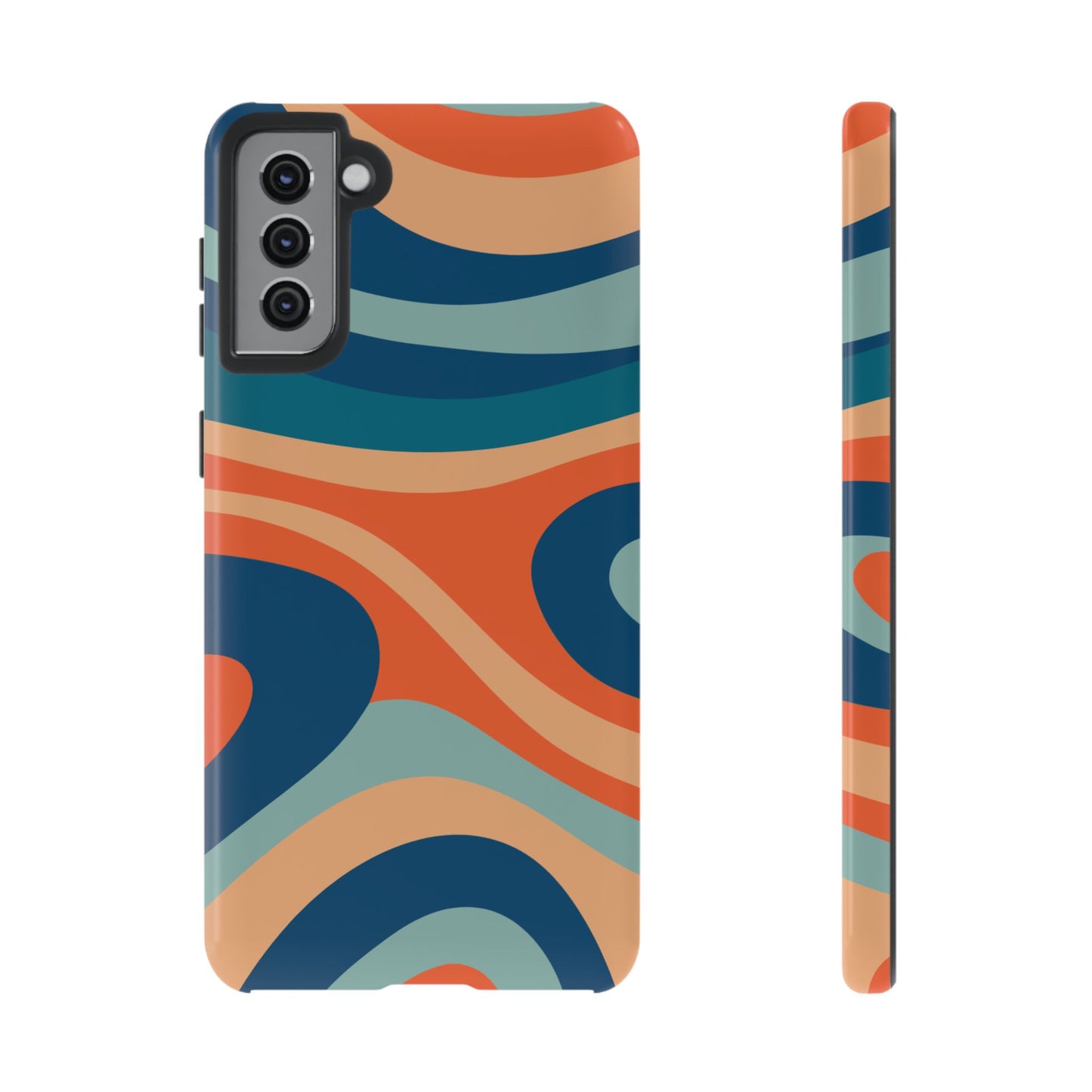Retro Vibe Wavy Stripes Samsung Galaxy Case – 70s-Inspired in Teal, Orange, and Rust