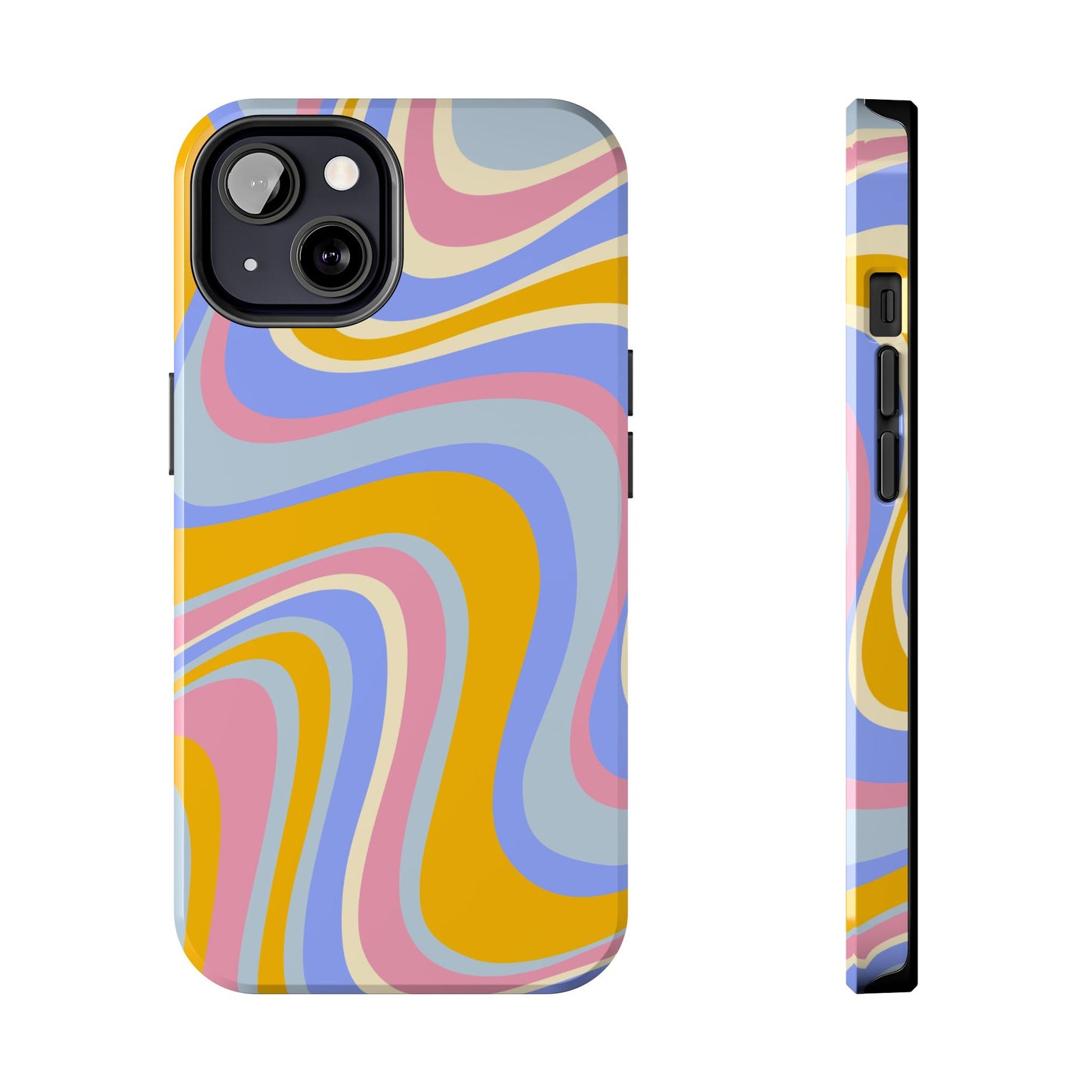 Groovy Pastel Waves iPhone Case – 70s-Inspired Design with Dual-Layer Protection