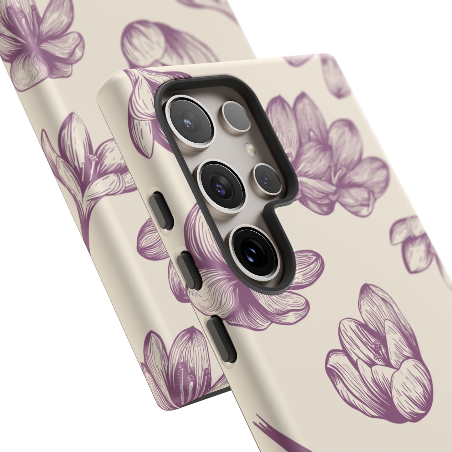 Vintage Botanical Floral Tough Samsung Galaxy  Case – Hand-Drawn Purple Flowers, Shockproof Design