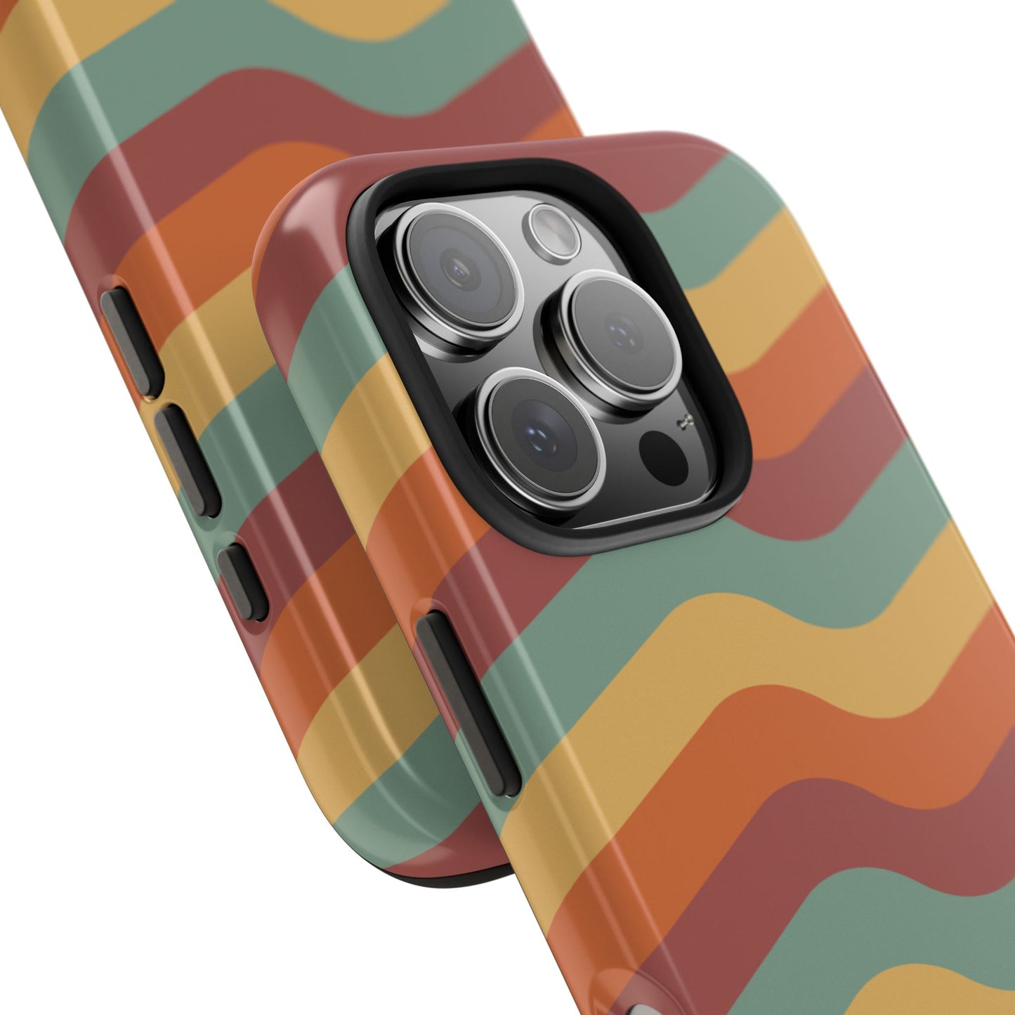 Retro Vibe Wavy Stripes iPhone Case – 70s-Inspired in Teal, Orange, and Rust