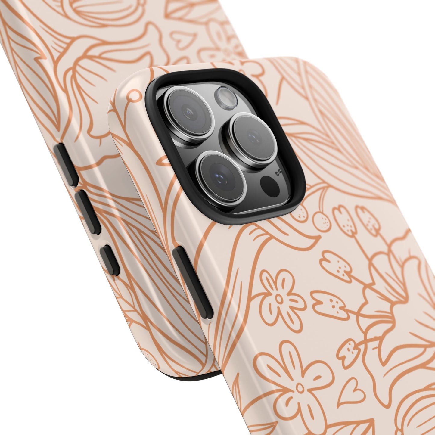 Soft Terracotta Floral Line Art Tough iPhone Case – Minimalist Botanical Design with Dual-Layer Protection