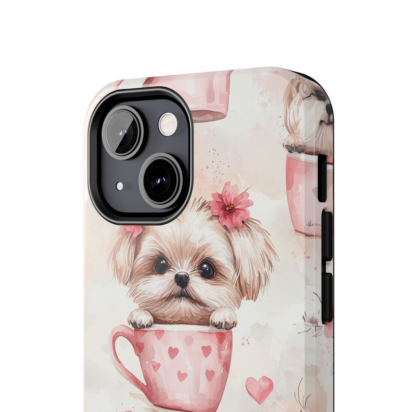 Floral Puppy in Teacup iPhone Case – Cute Pink Flower Design, Tough Dual - Layer Protection - BOGO Cases