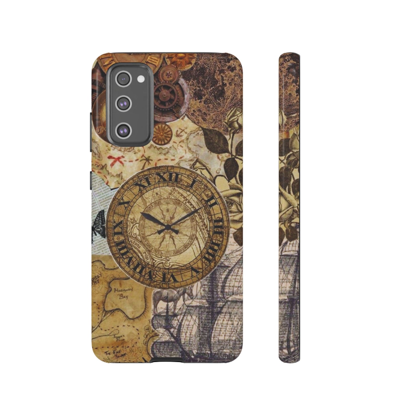 Steampunk Vintage Adventure Samsung Galaxy Case – Dual-Layer Protection with Antique Map and Clock Design