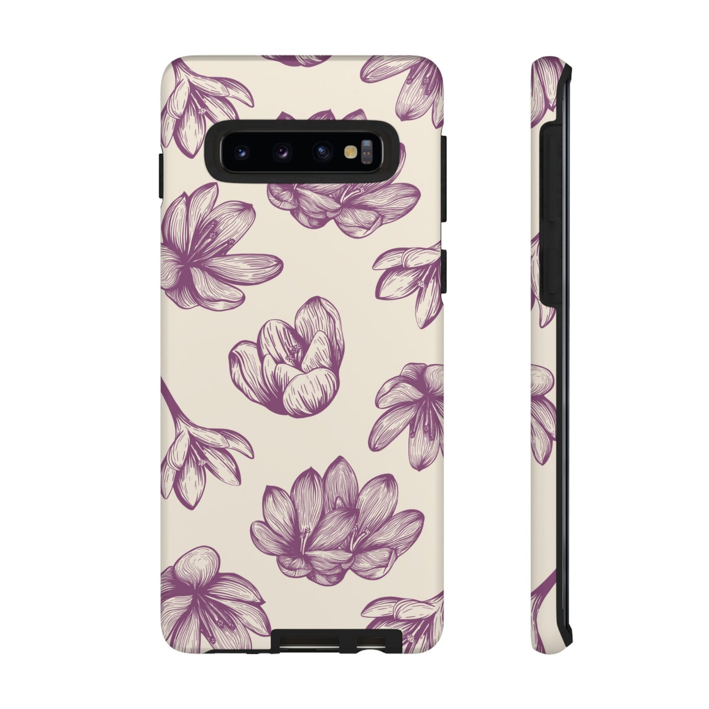 Vintage Botanical Floral Tough Samsung Galaxy  Case – Hand-Drawn Purple Flowers, Shockproof Design