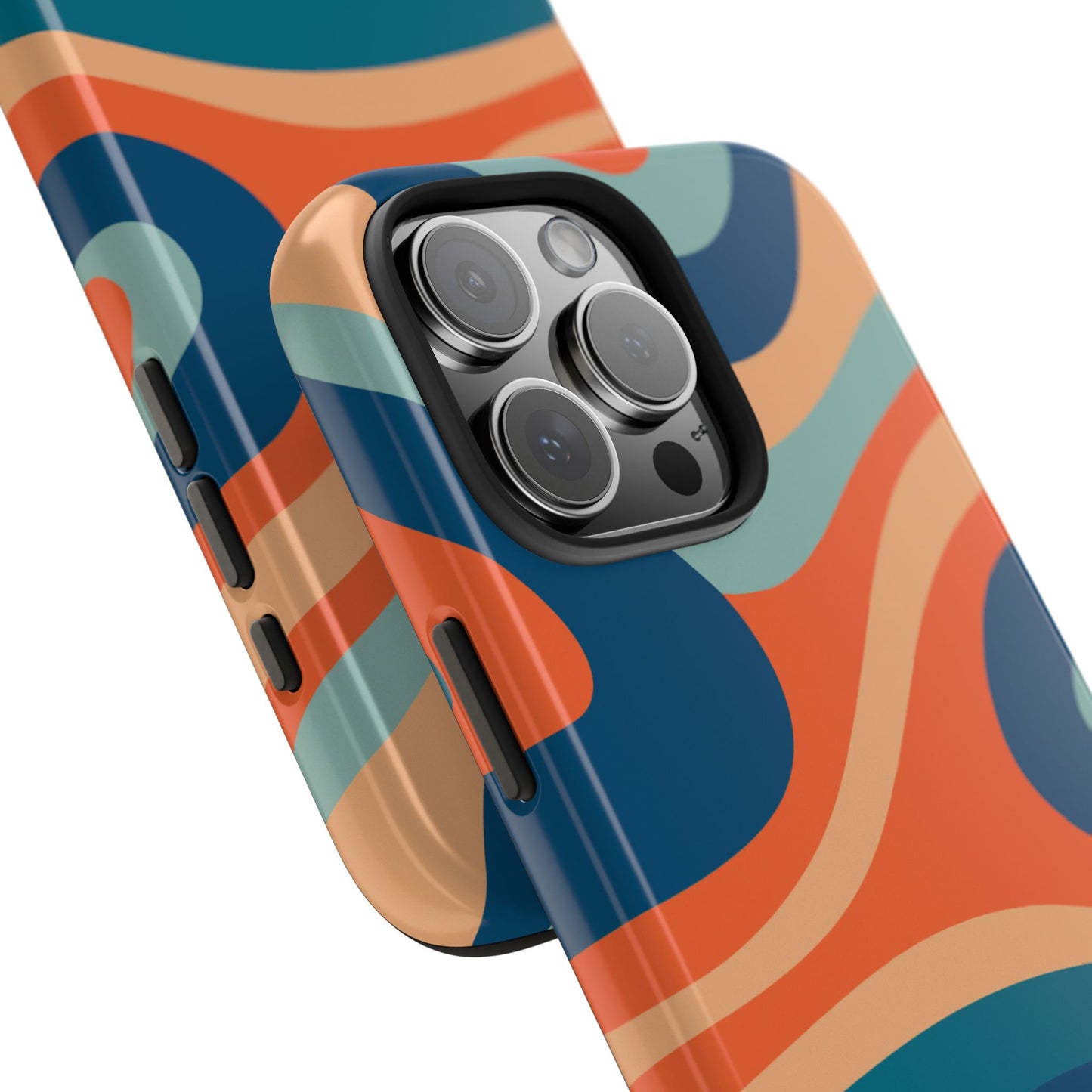 Retro Vibe Wavy Stripes iPhone Case – 70s-Inspired in Teal, Orange, and Rust