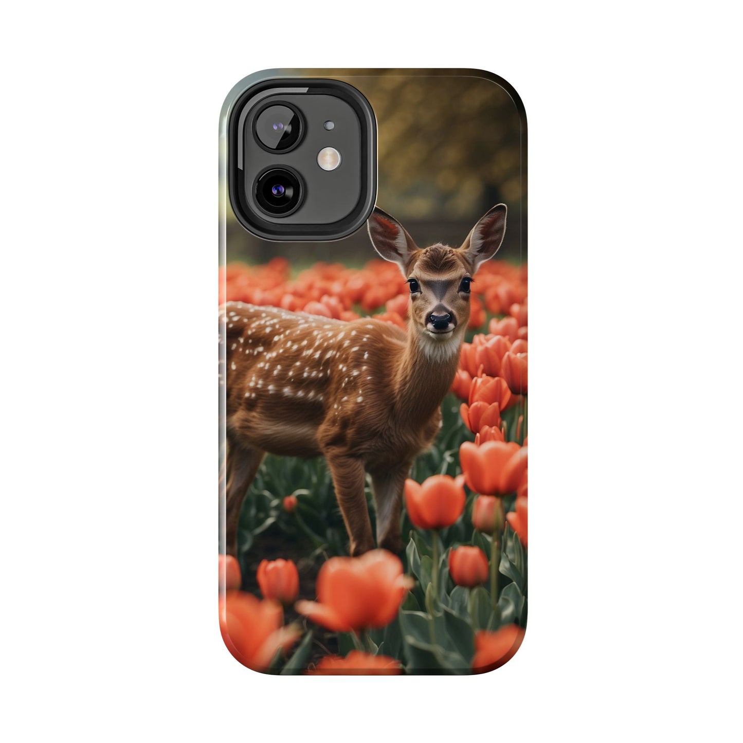 Fawn Among Tulips iPhone Case