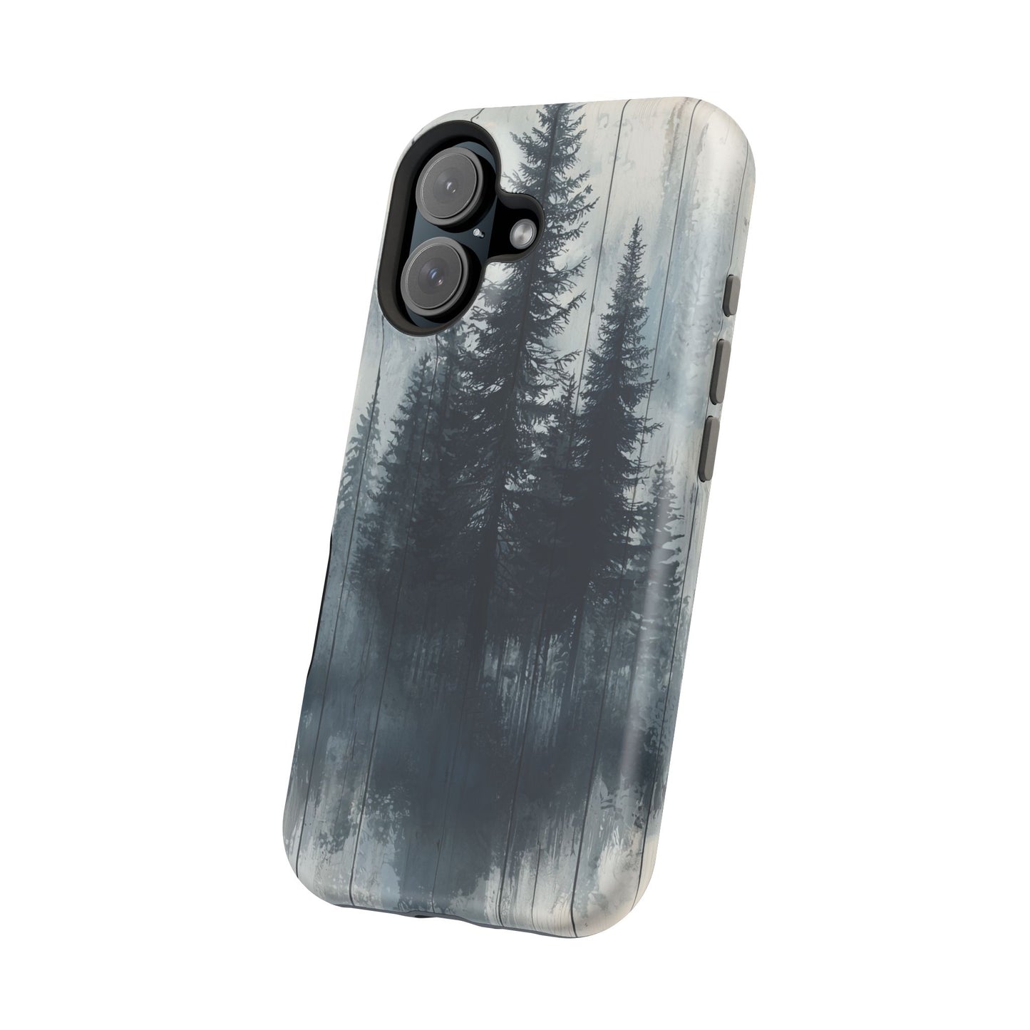 Rustic Pine Forest MagSafe iPhone Case - Blue Toned Woodland Design