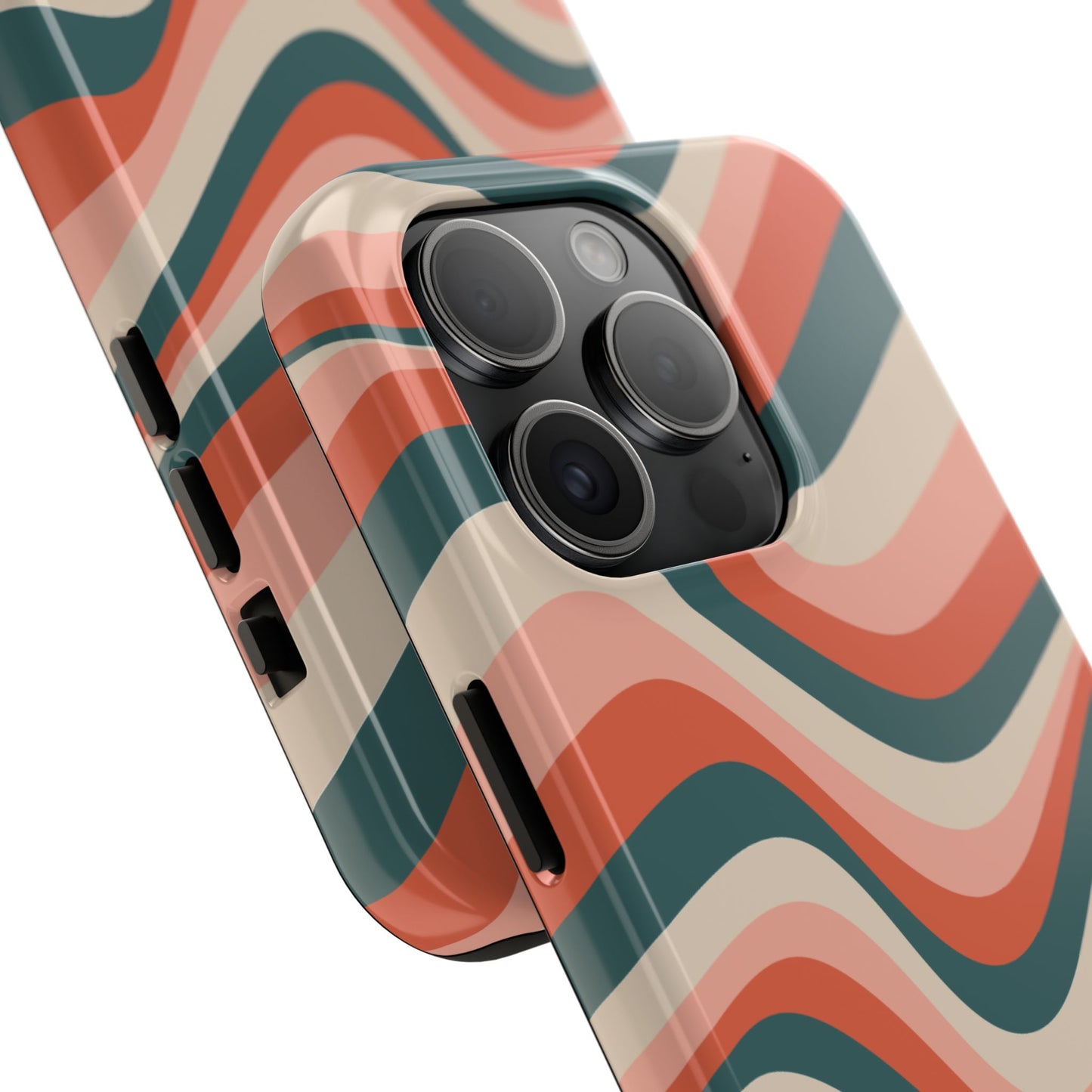 Groovy Waves iPhone Case – Retro 70s-Inspired Stripes in Coral, Cream, and Teal