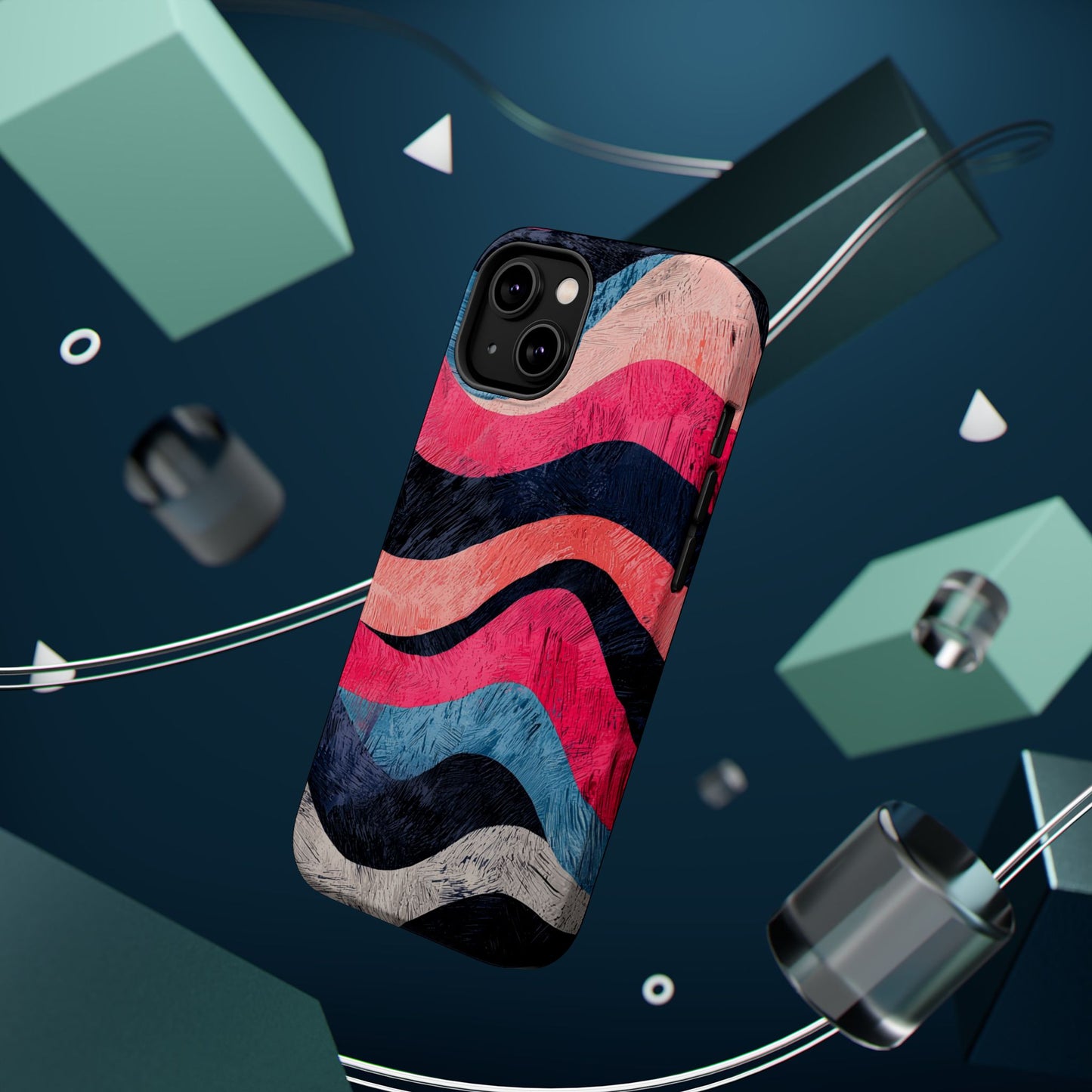 Abstract Wave Pattern MagSafe iPhone Case – Shockproof, Matte Finish, Dual-Layer Protection