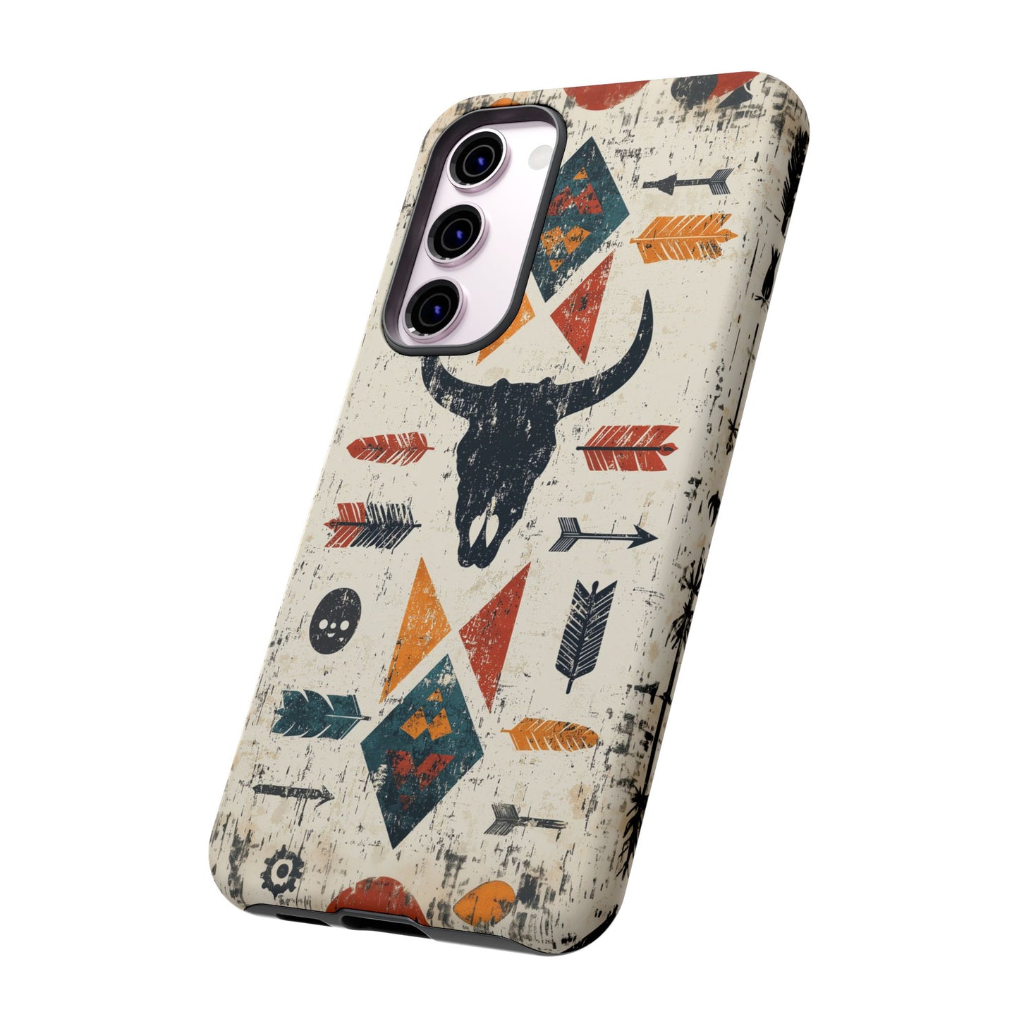 Tribal Bull Skull & Arrows Tough Samsung Galaxy Case – Rustic Western Design, Dual-Layer Protection