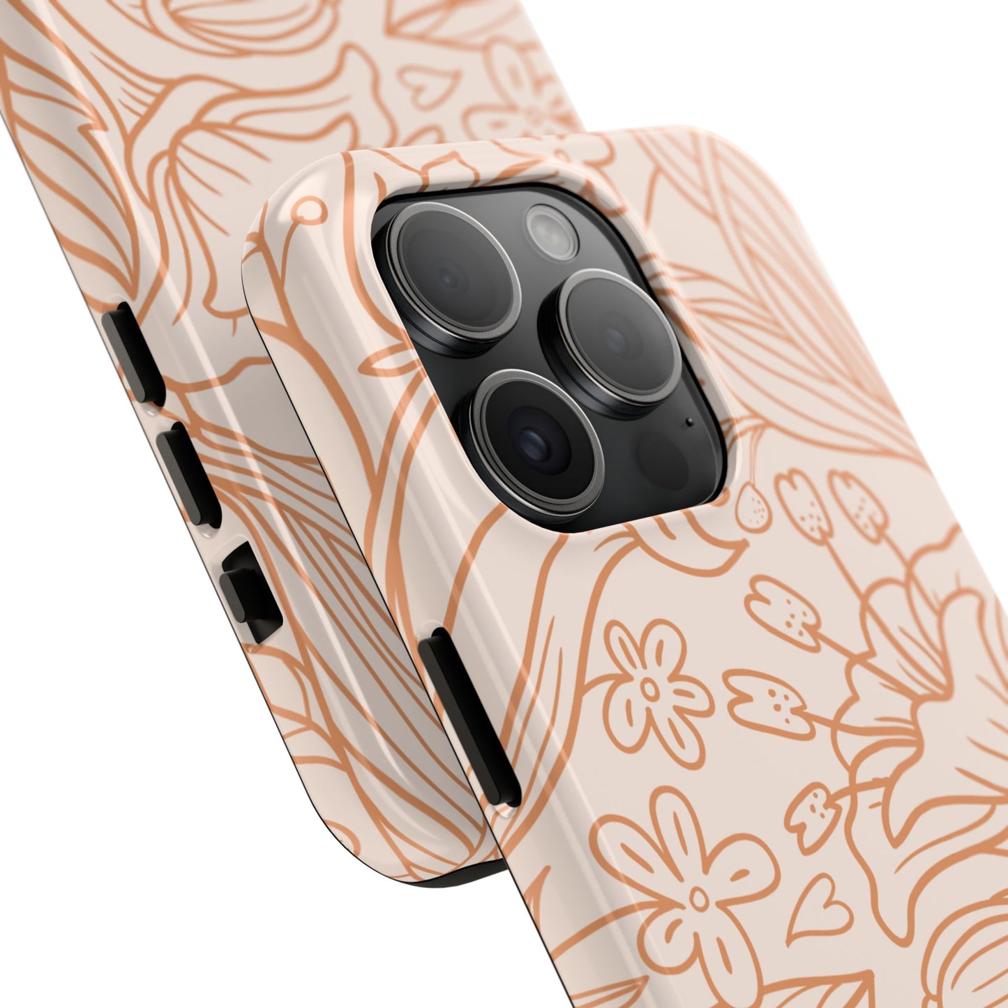 Soft Terracotta Floral Line Art Tough iPhone Case – Minimalist Botanical Design with Dual-Layer Protection