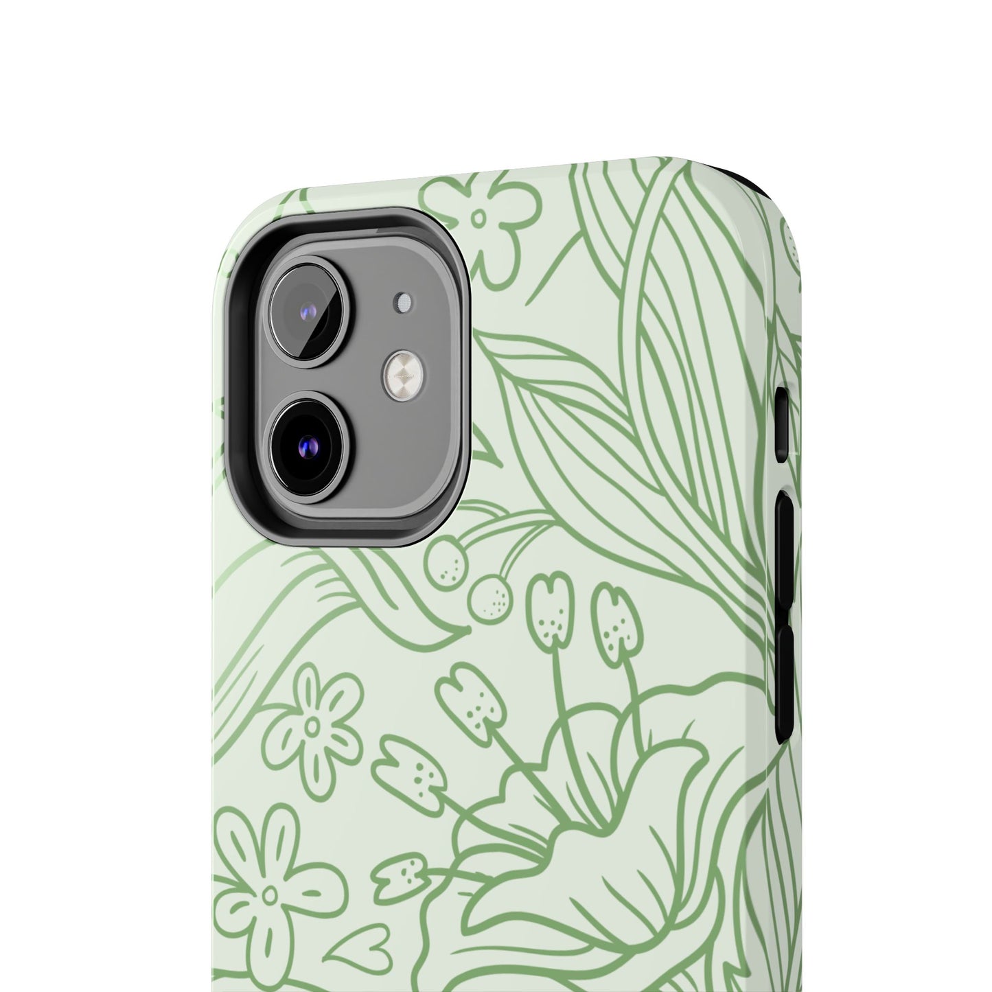 Sage Green Floral Line Art Tough iPhone Case – Minimalist Botanical Design with Dual-Layer Protection