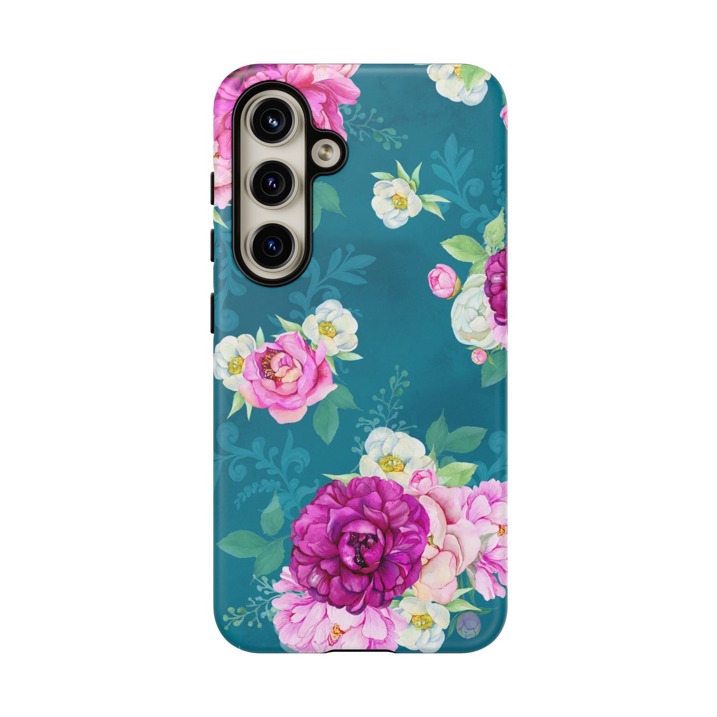 Elegant Peony Bouquet Samsung Galaxy Case – Deep Teal Background with Romantic Floral Design