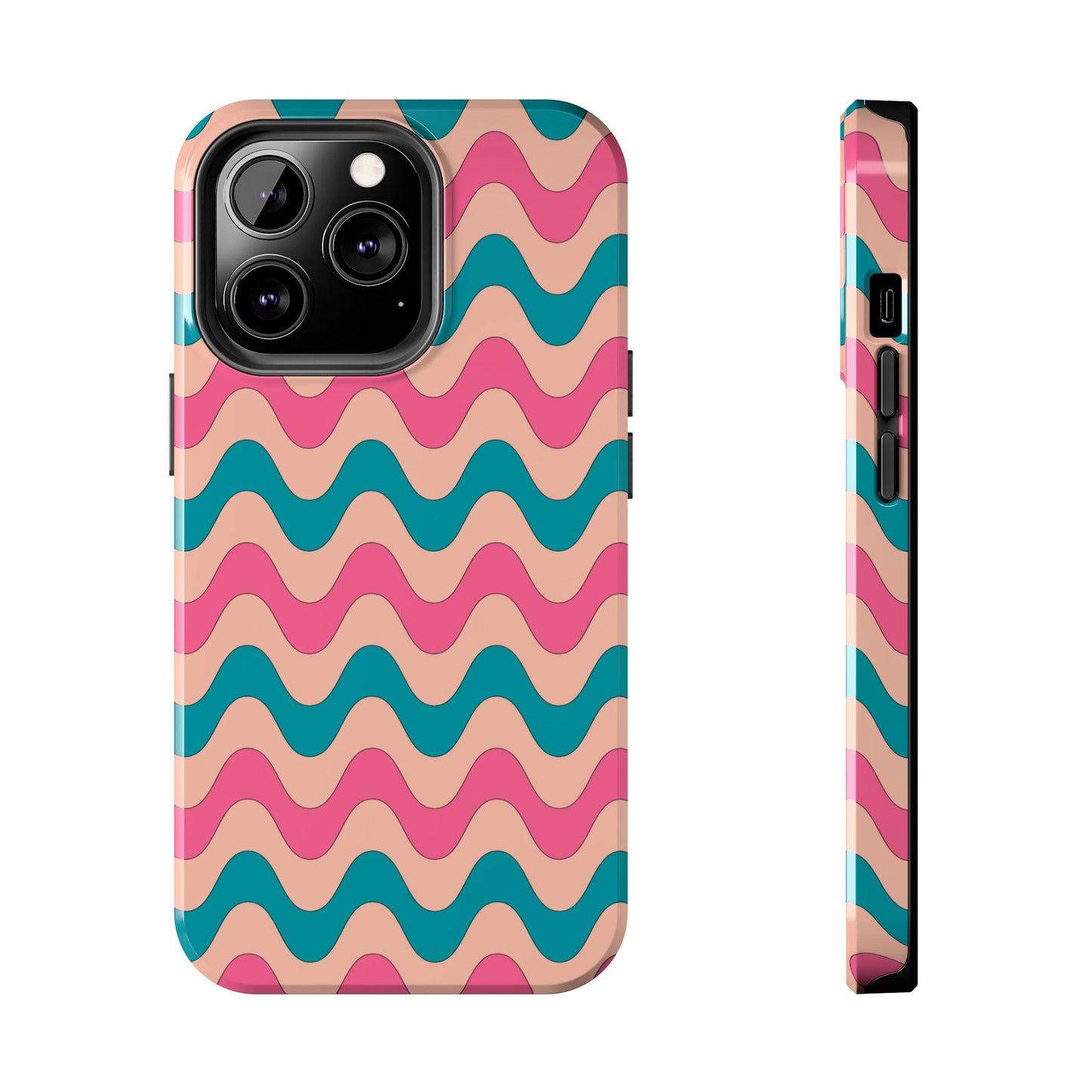 Retro Waves Pattern iPhone Case – Shockproof Design with Dual-Layer Protection