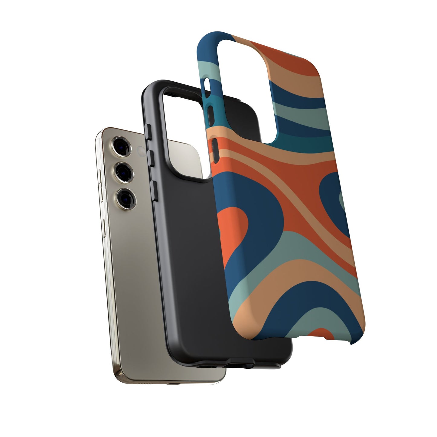 Retro Vibe Wavy Stripes Samsung Galaxy Case – 70s-Inspired in Teal, Orange, and Rust