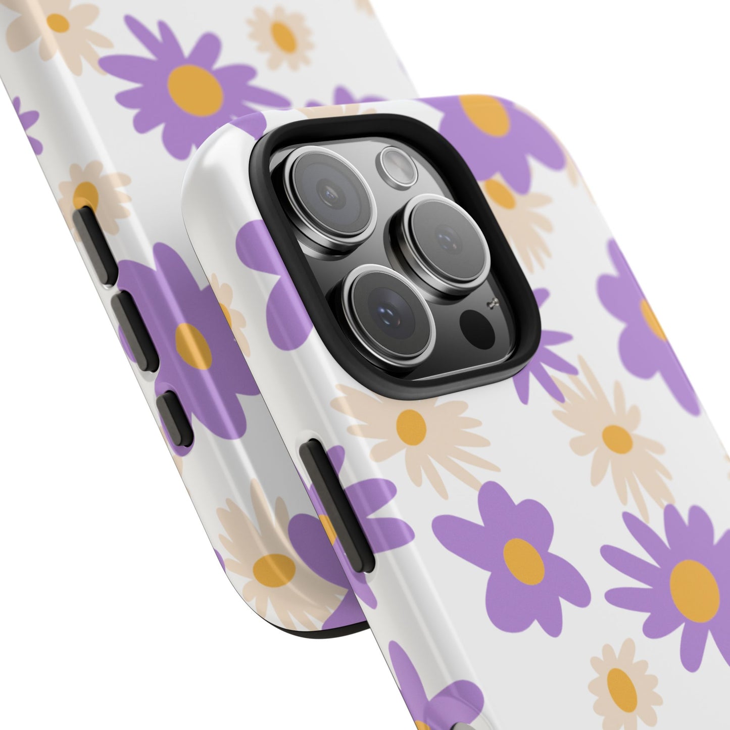 Retro Daisy Flower iPhone Case – Pastel Purple & Cream Floral Design with Matte Finish