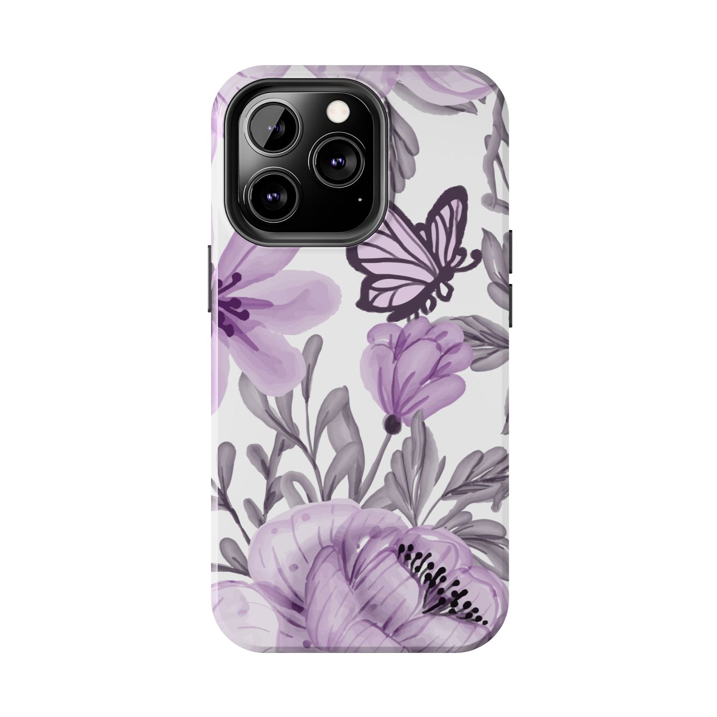Lavender Bloom Butterfly iPhone Case – Delicate Floral Design with Watercolor Details
