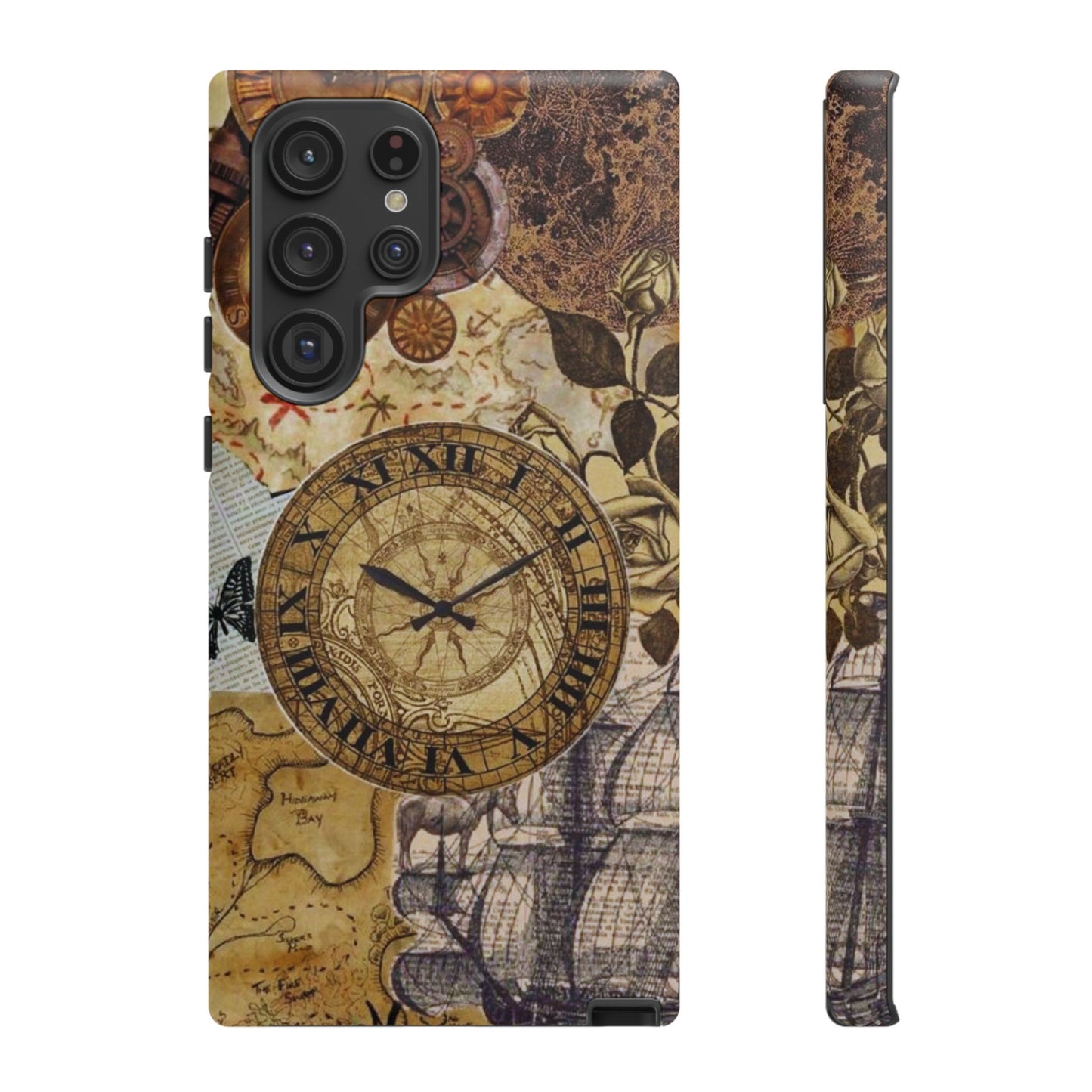 Steampunk Vintage Adventure Samsung Galaxy Case – Dual-Layer Protection with Antique Map and Clock Design