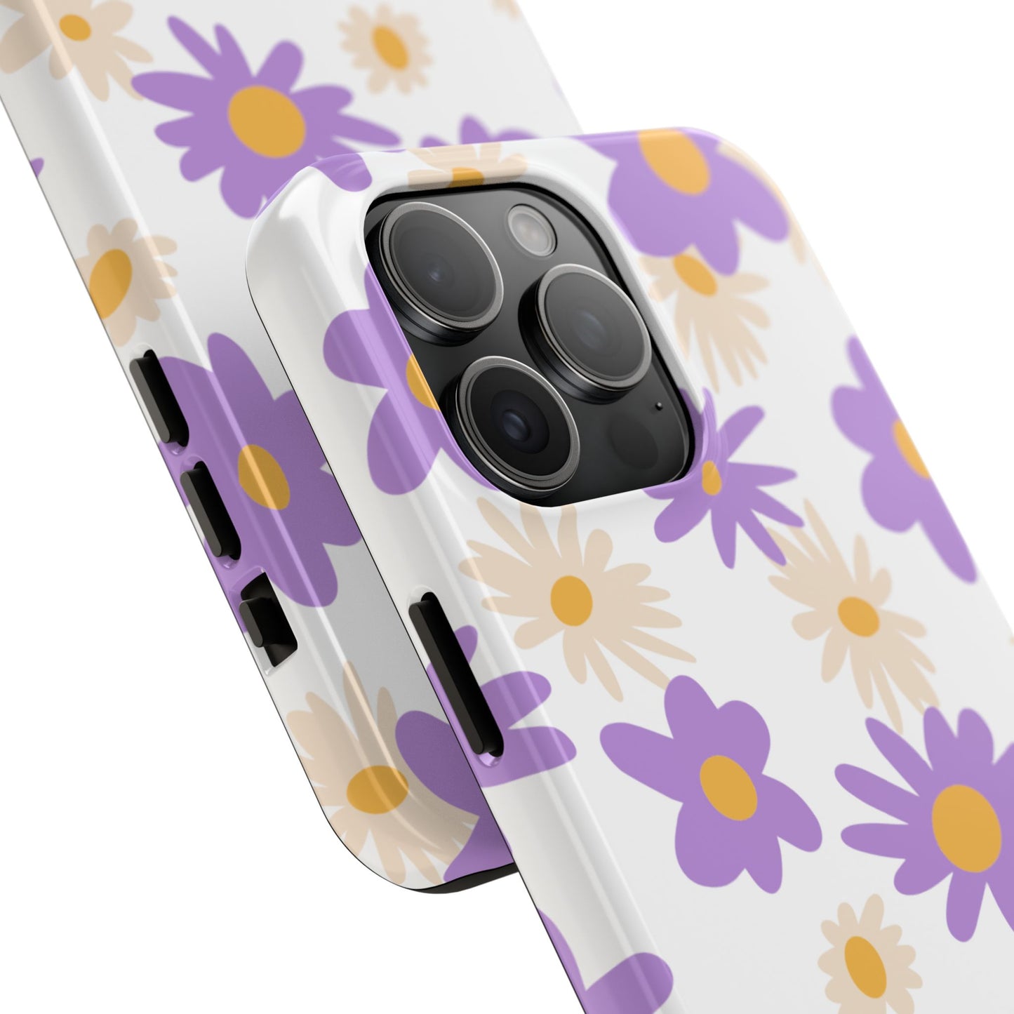 Retro Daisy Flower iPhone Case – Pastel Purple & Cream Floral Design with Matte Finish