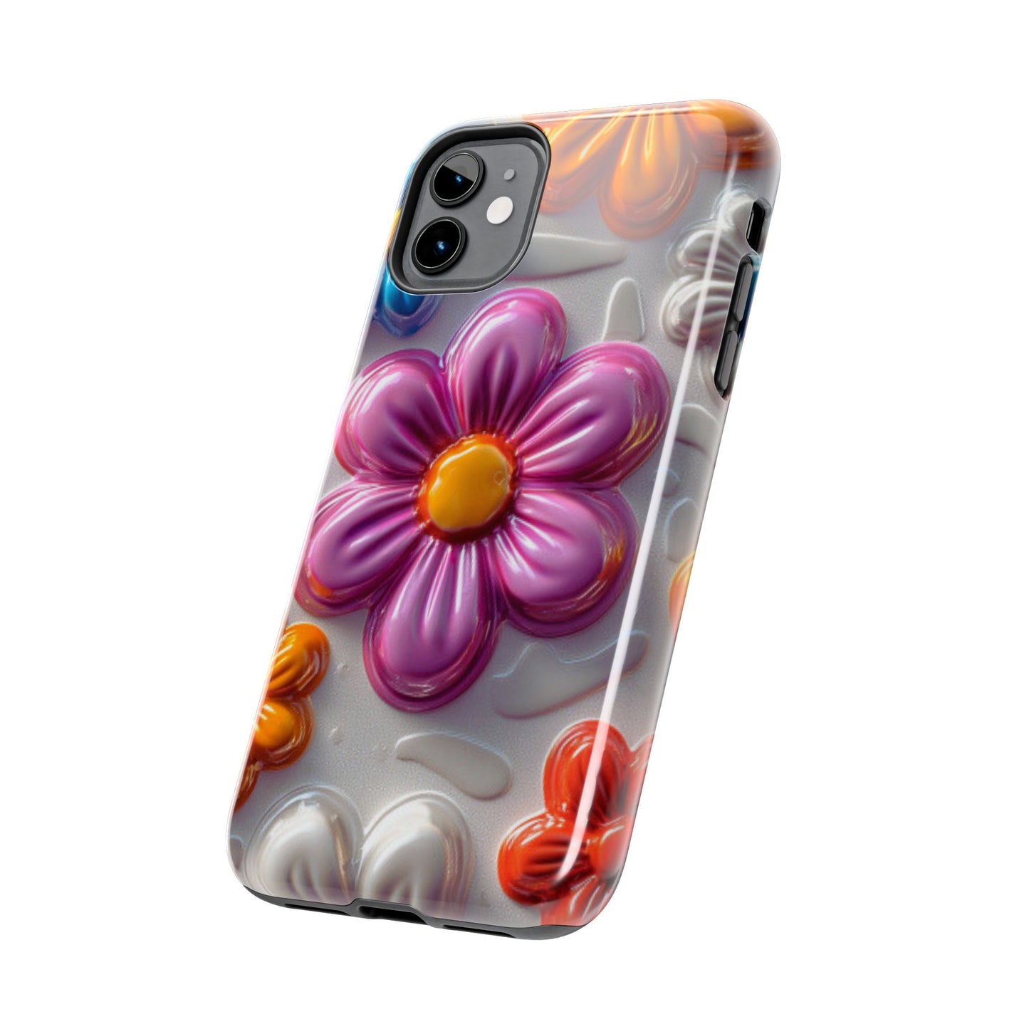 Glossy 3D Floral iPhone Case – Colorful Flower Pattern, Durable Protection - BOGO Cases