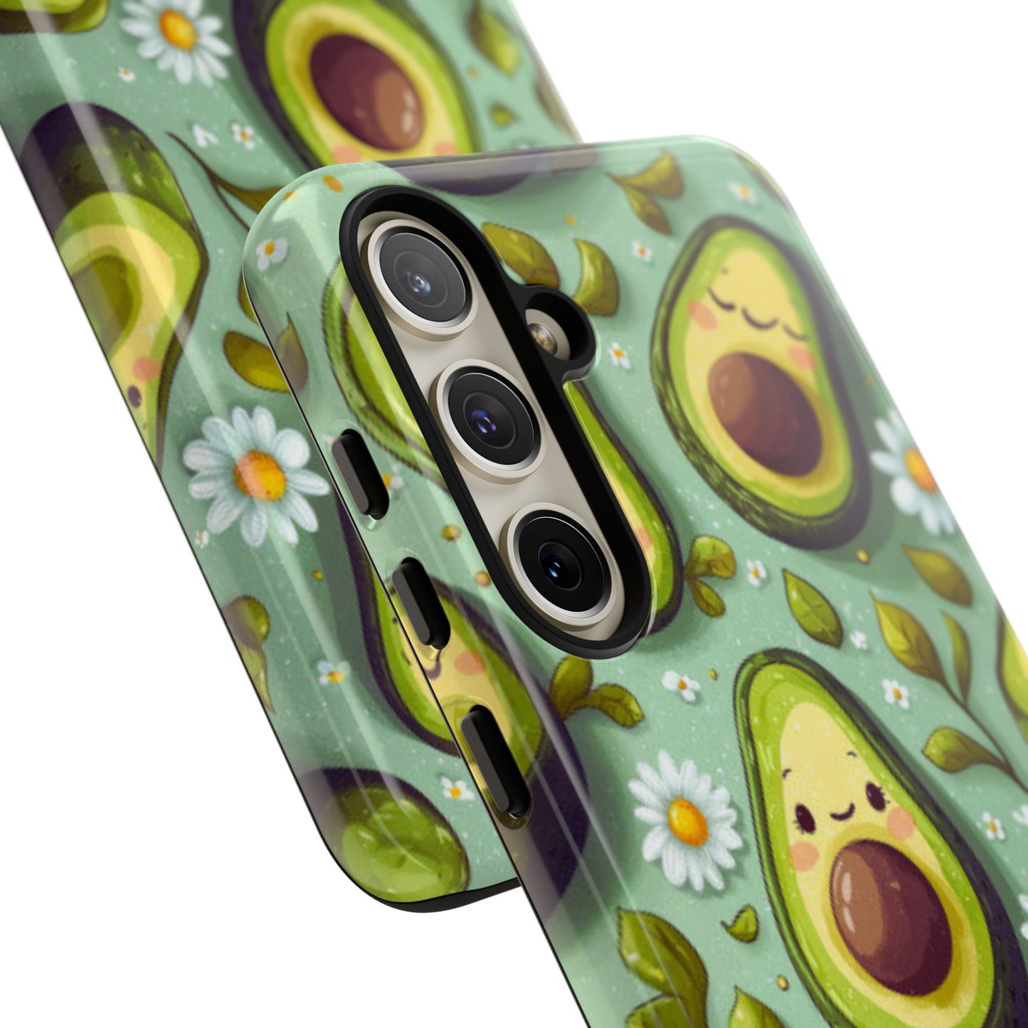 Cute Avocado Samsung Galaxy Case – Adorable Kawaii Avocados with Daisies, Shock-Resistant