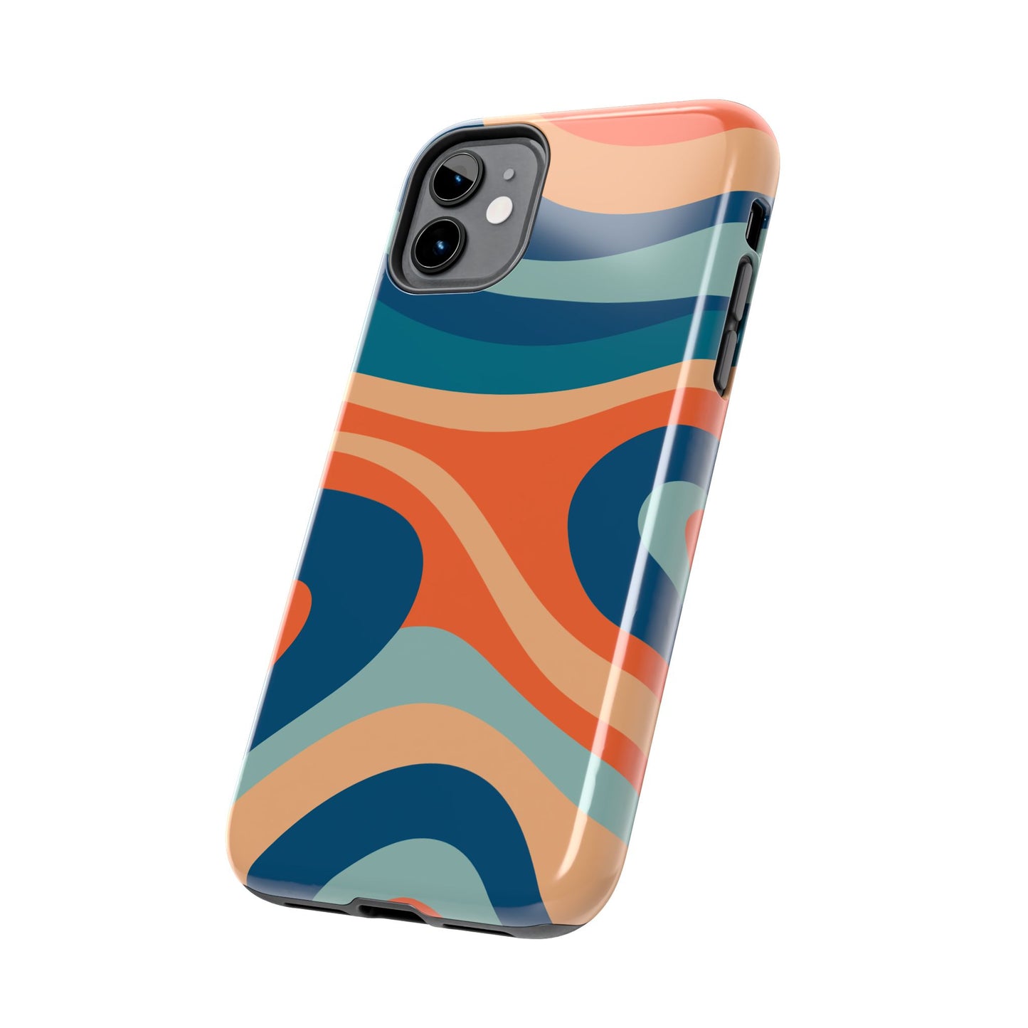 Retro Vibe Wavy Stripes iPhone Case – 70s-Inspired in Teal, Orange, and Rust