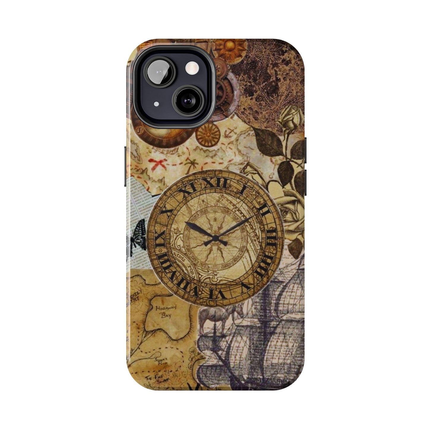 Steampunk Vintage Adventure iPhone Case – Dual - Layer Protection with Antique Map and Clock Design - BOGO Cases