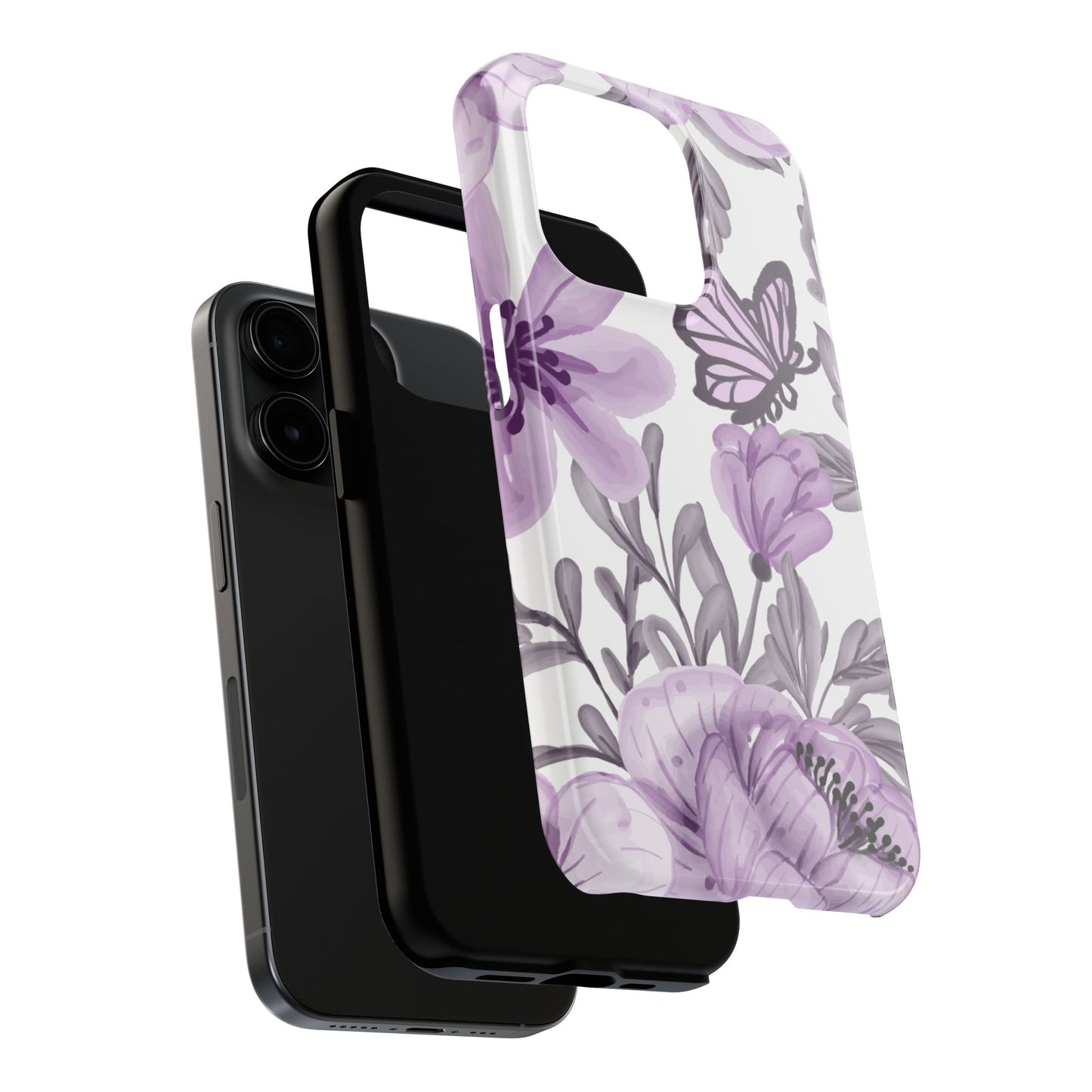 Lavender Bloom Butterfly iPhone Case – Delicate Floral Design with Watercolor Details