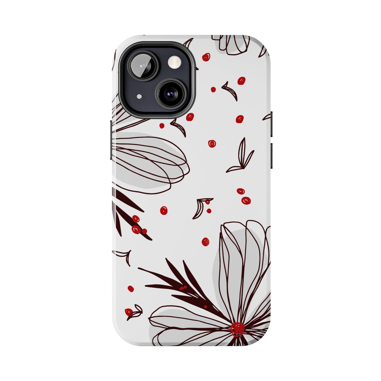 Minimalist Line Art Floral Tough iPhone Case – Bold Red and Black Design, Shockproof Protection - BOGO Cases