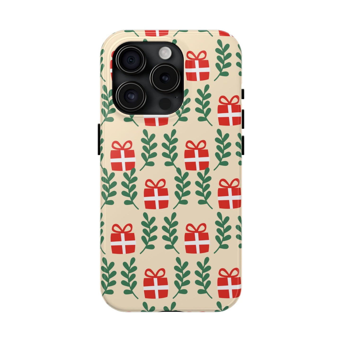 iPhone Case: Holiday Cheer – Red Gifts & Green Leaves