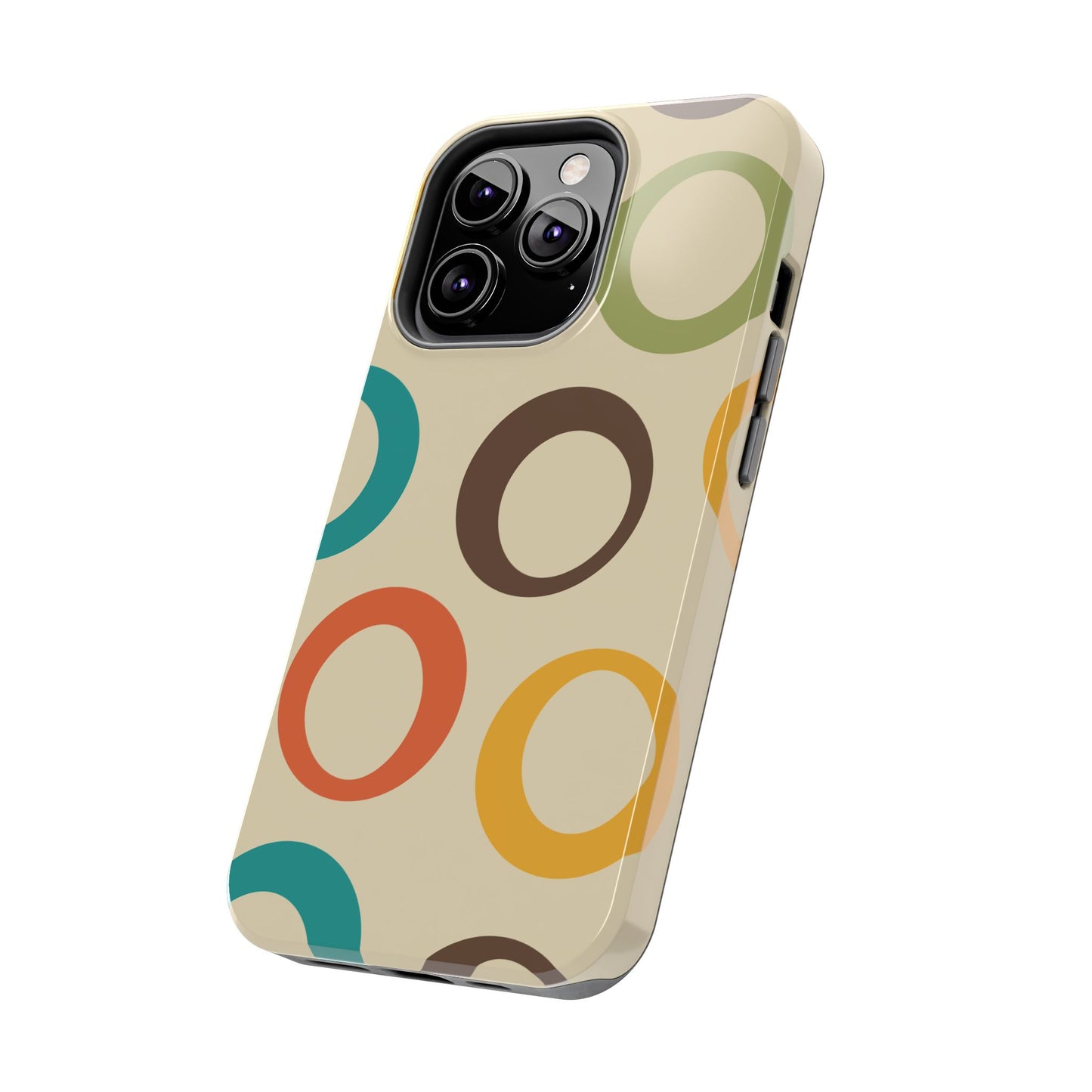 Retro Colorful Rings iPhone Case – Shockproof, Matte Finish, Dual-Layer Protection