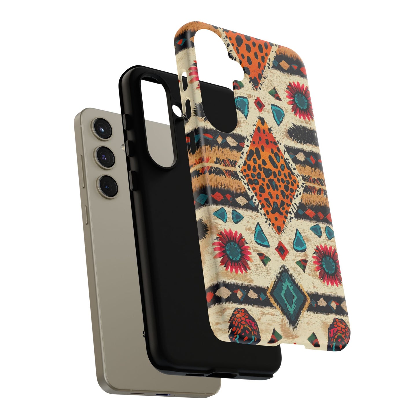 Wild Boho Leopard Print & Floral Tough Samsung Galaxy  Case – Eclectic Tribal Design, Dual-Layer Protection