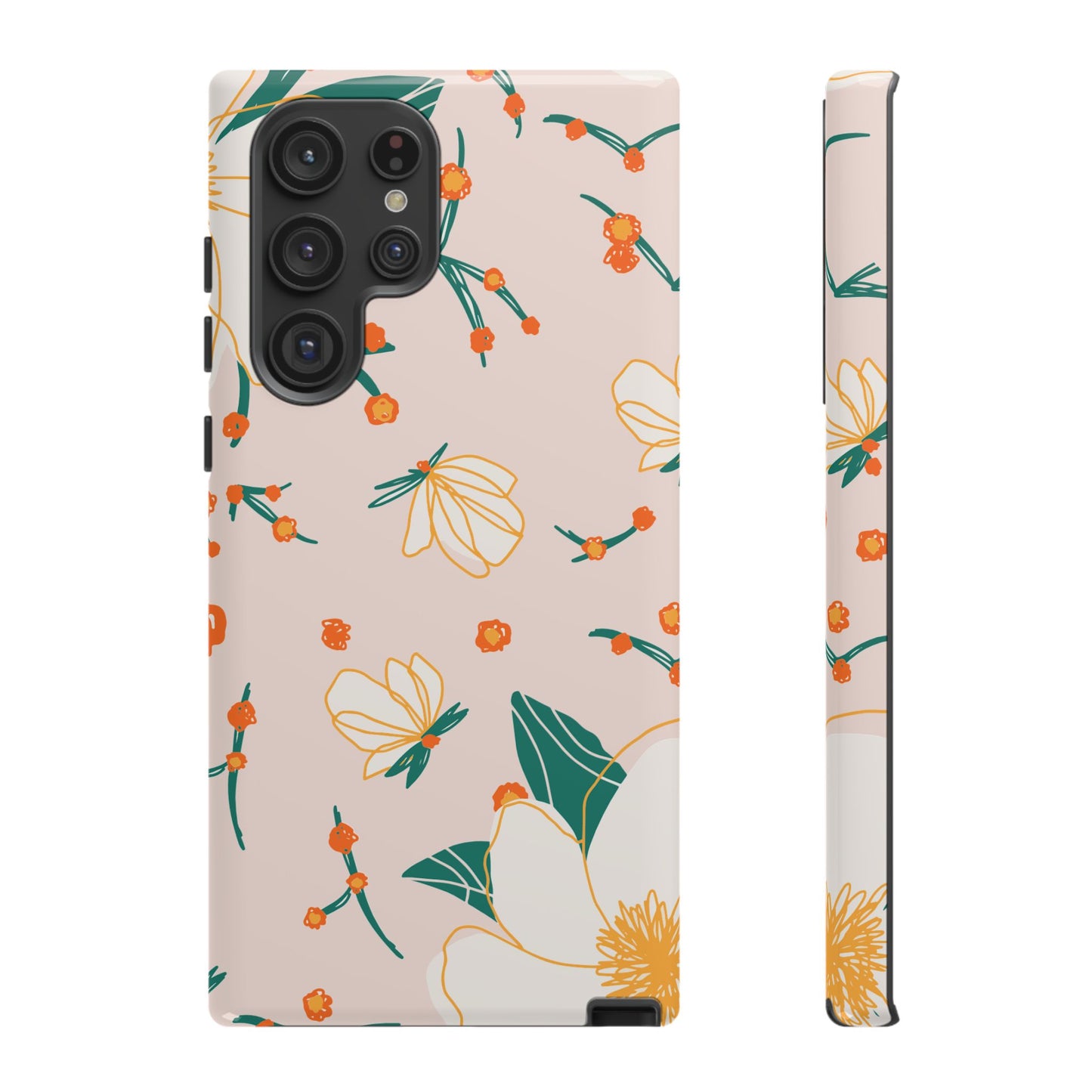 Elegant Magnolia Blossom Tough Samsung Galaxy Case – Soft Blush Background, Shock-Resistant Design