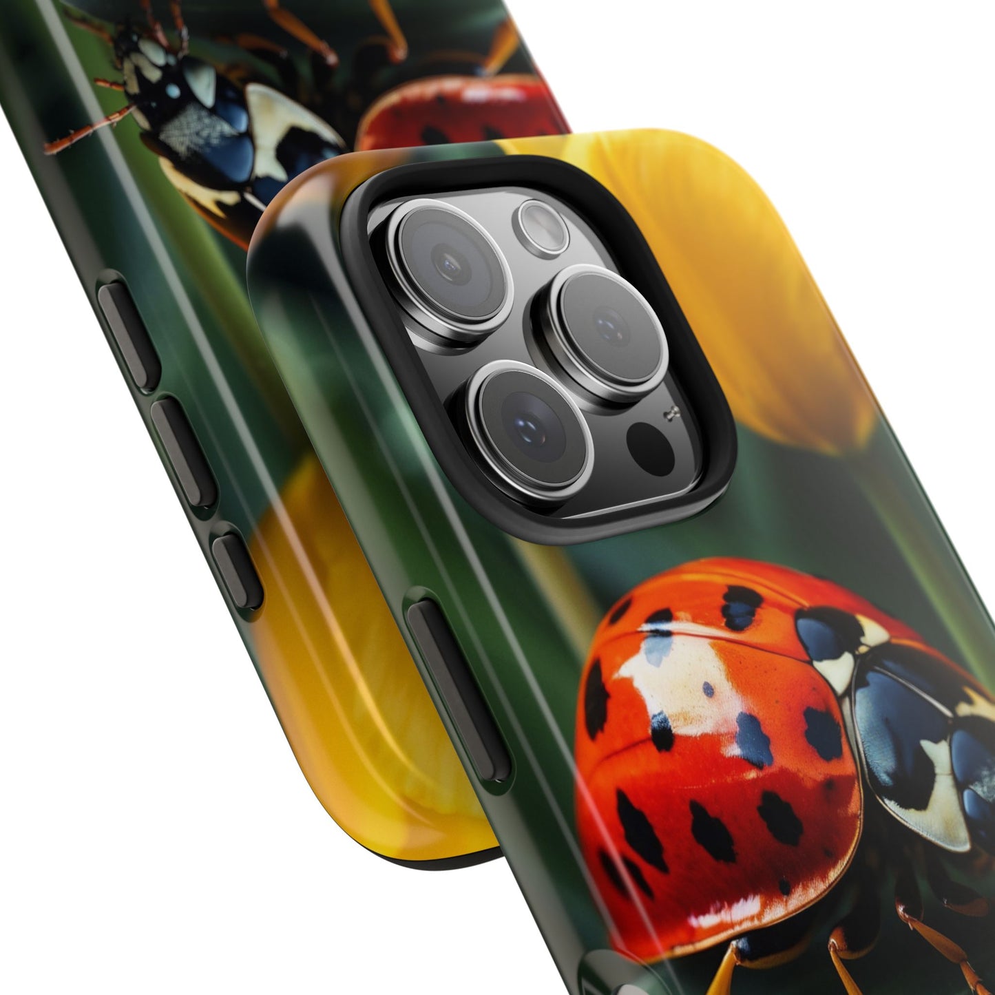 iPhone Case: Vibrant Ladybug Amidst a Lush Yellow Flower Garden