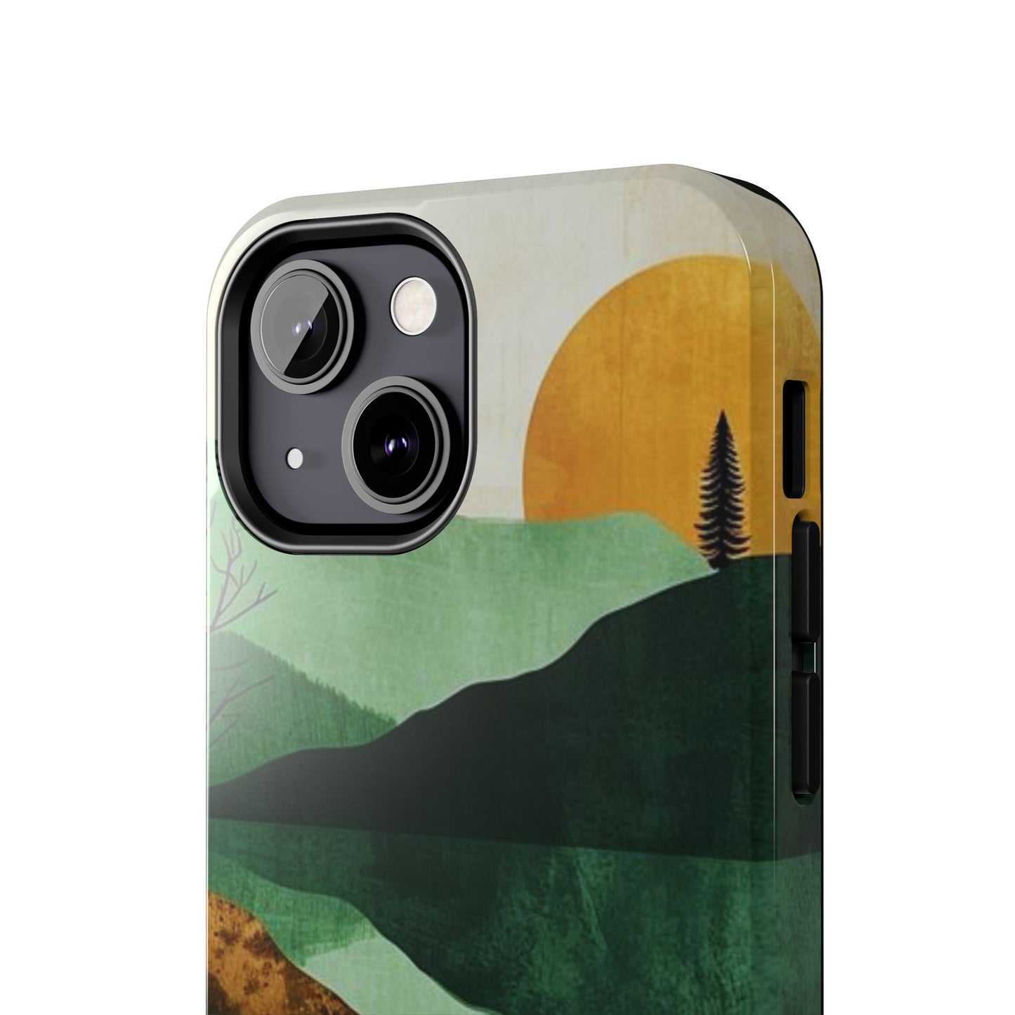 Retro Mountain Sunrise iPhone Case – Minimalist Landscape Design, Dual - Layer Protection - BOGO Cases