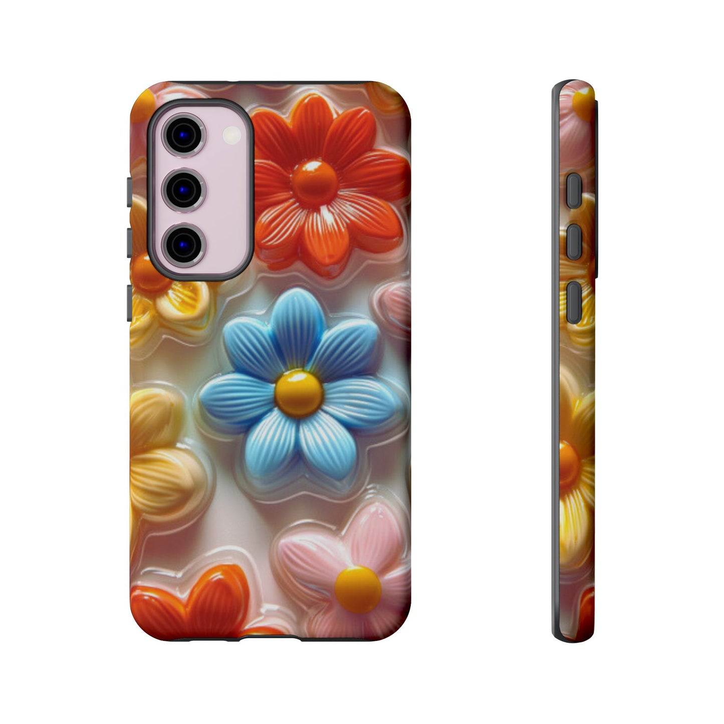 Glossy Retro Flower Samsung Galaxy Case – Colorful 3D Floral Design, Durable Protection