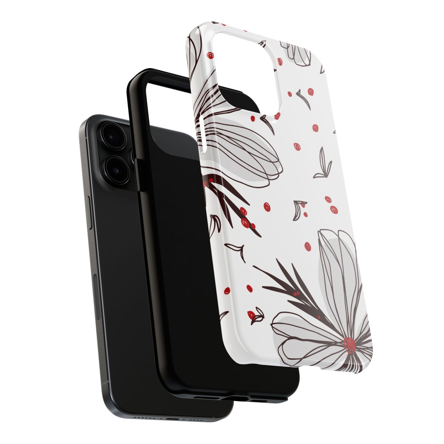 Minimalist Line Art Floral Tough iPhone Case – Bold Red and Black Design, Shockproof Protection - BOGO Cases