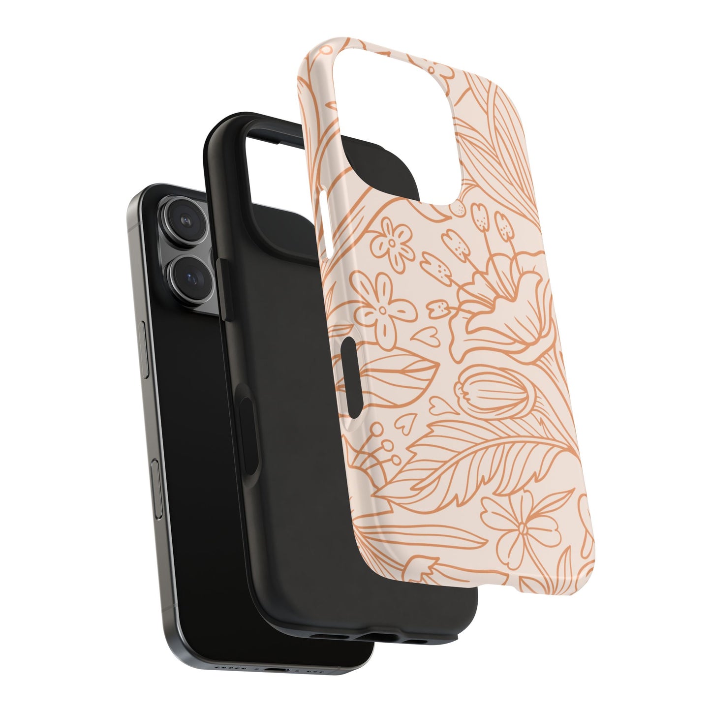 Soft Terracotta Floral Line Art Tough iPhone Case – Minimalist Botanical Design with Dual-Layer Protection