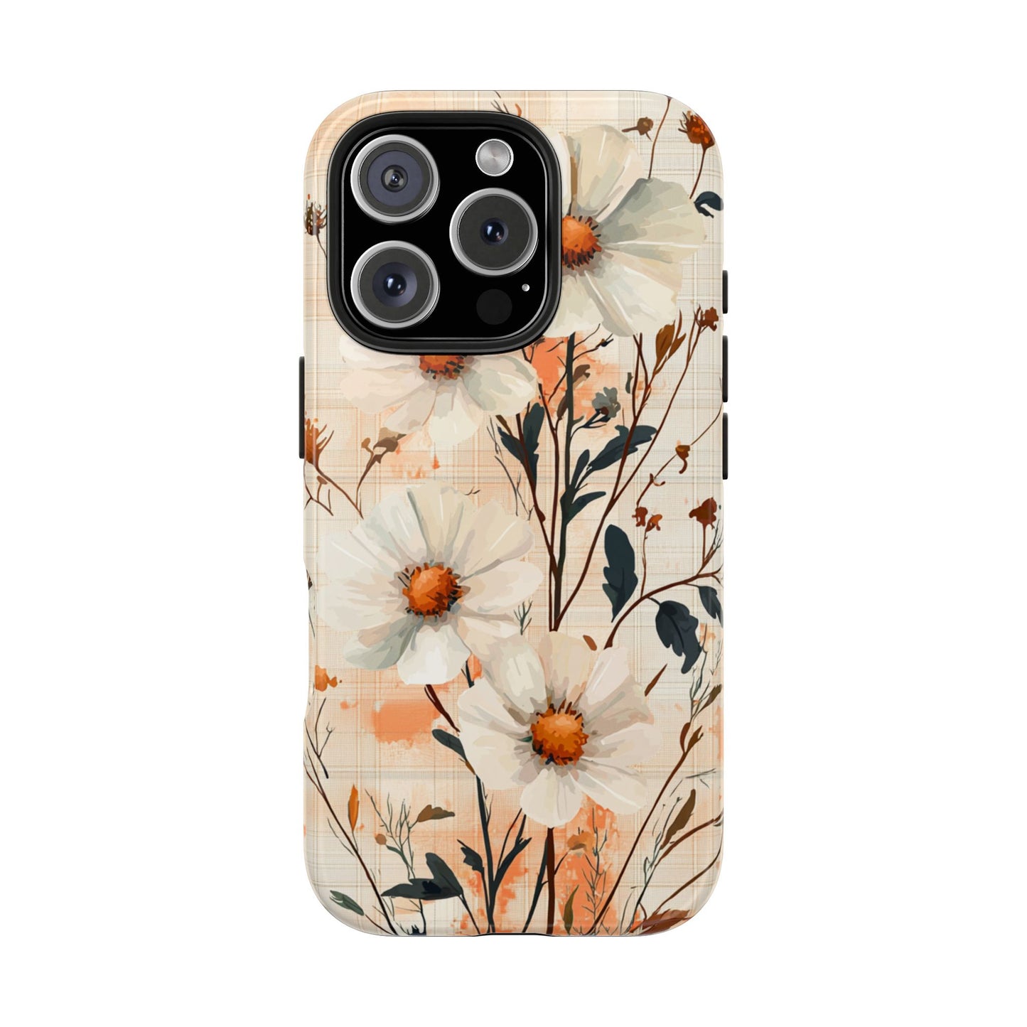 Pastel Orange Floral iPhone Case - Elegant Plaid Protective Cover