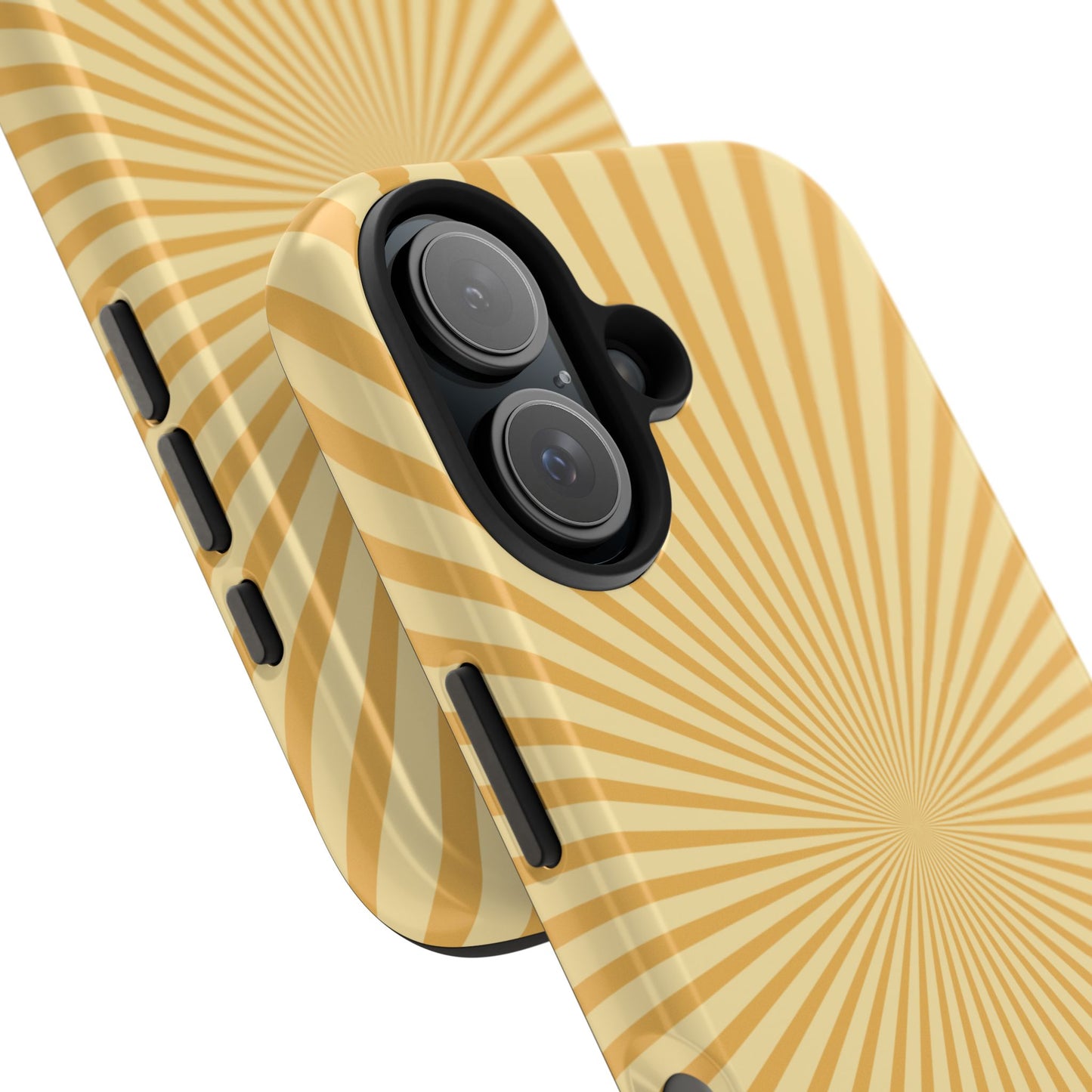 Golden Sunburst iPhone Case – Retro Radiant Design with Dual-Layer Protection