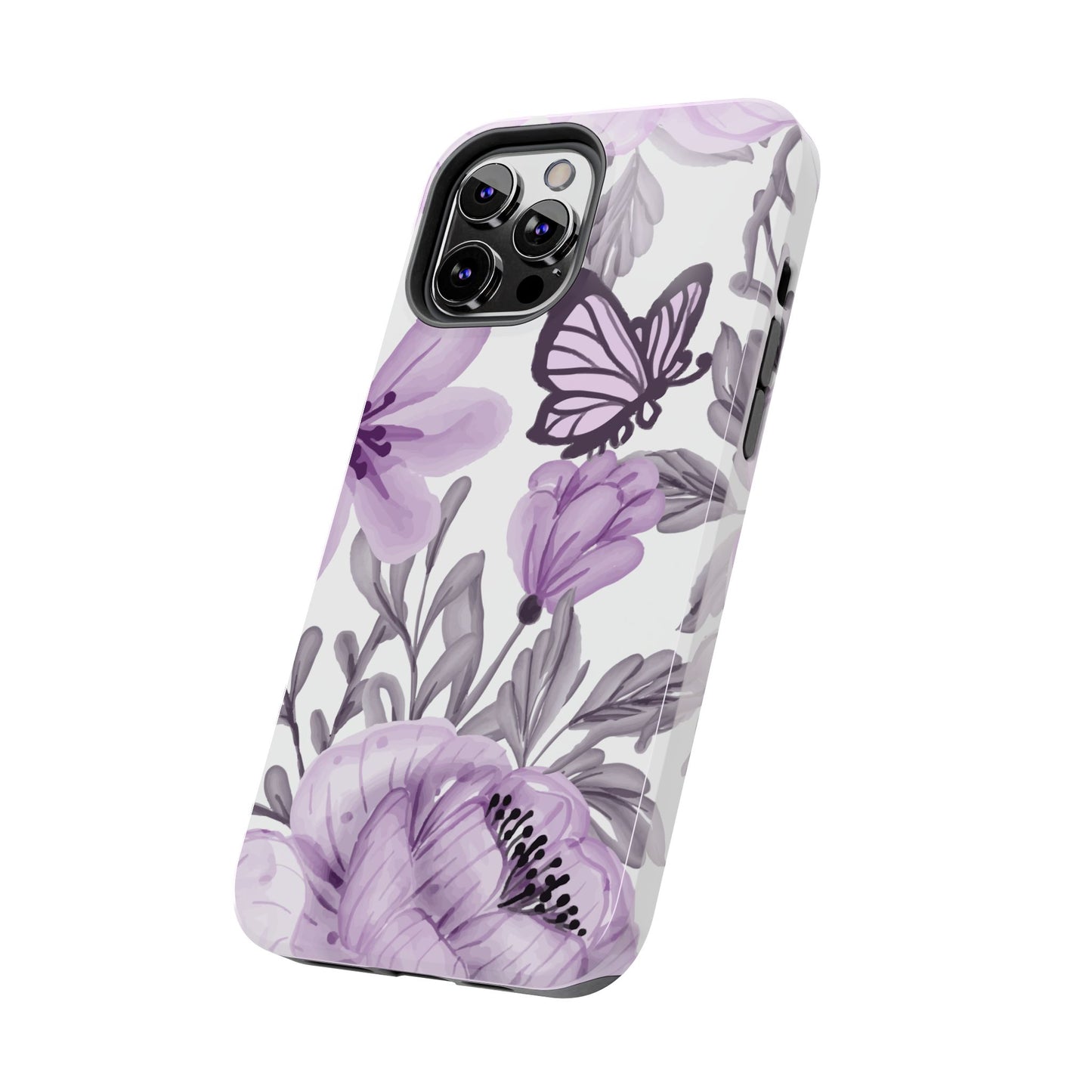 Lavender Bloom Butterfly iPhone Case – Delicate Floral Design with Watercolor Details