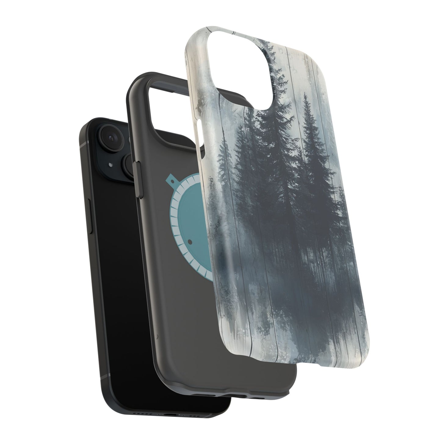 Rustic Pine Forest MagSafe iPhone Case - Blue Toned Woodland Design