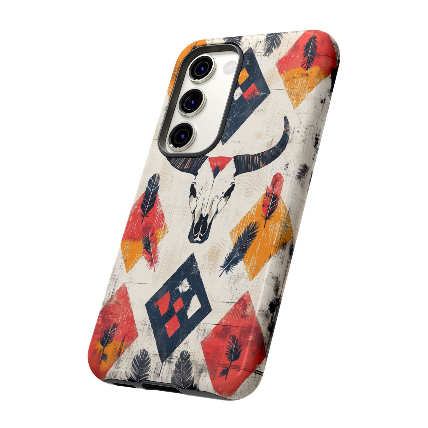 Western Bull Skull & Feathers Tough Samsung Galaxy Case – Bold Tribal Design, Dual-Layer Protection