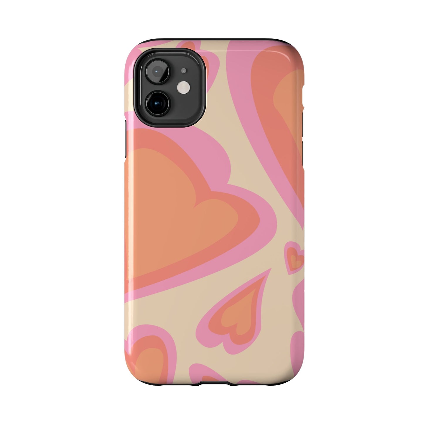 Retro Pink Hearts iPhone Case – Shock-Resistant, Matte Finish, Dual-Layer Protection