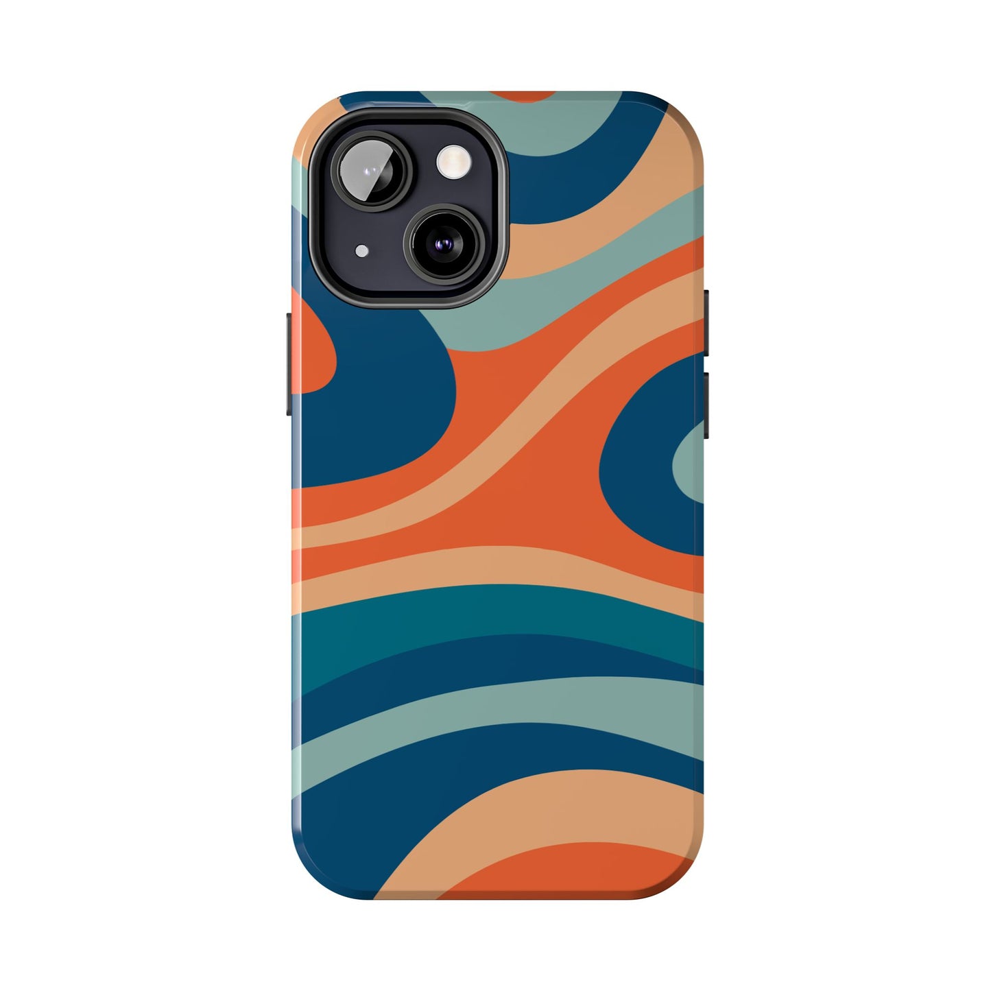 Retro Vibe Wavy Stripes iPhone Case – 70s-Inspired in Teal, Orange, and Rust