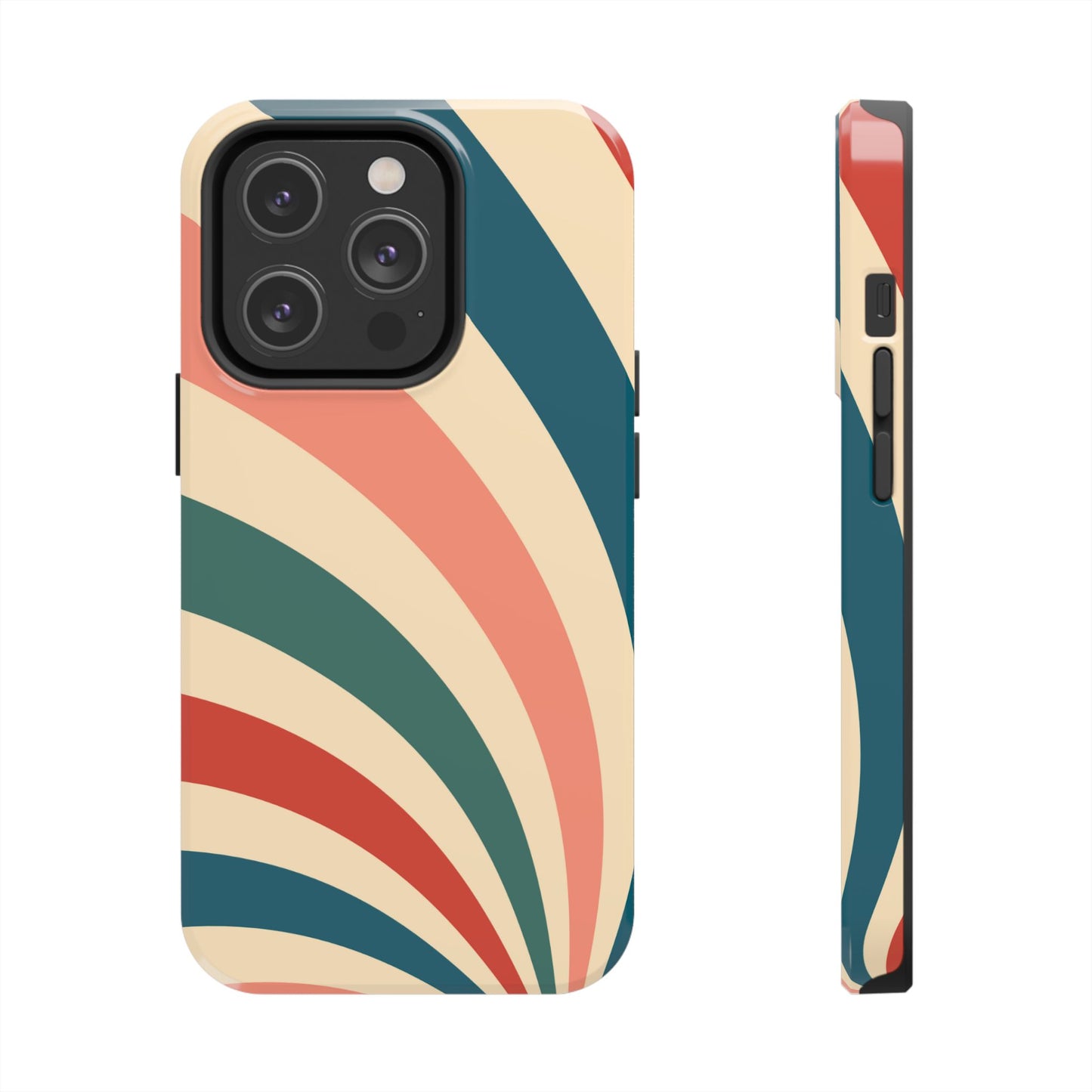 Retro Sunburst Swirl iPhone Case – Dual-Layer Protection with Bold 70s Vibes