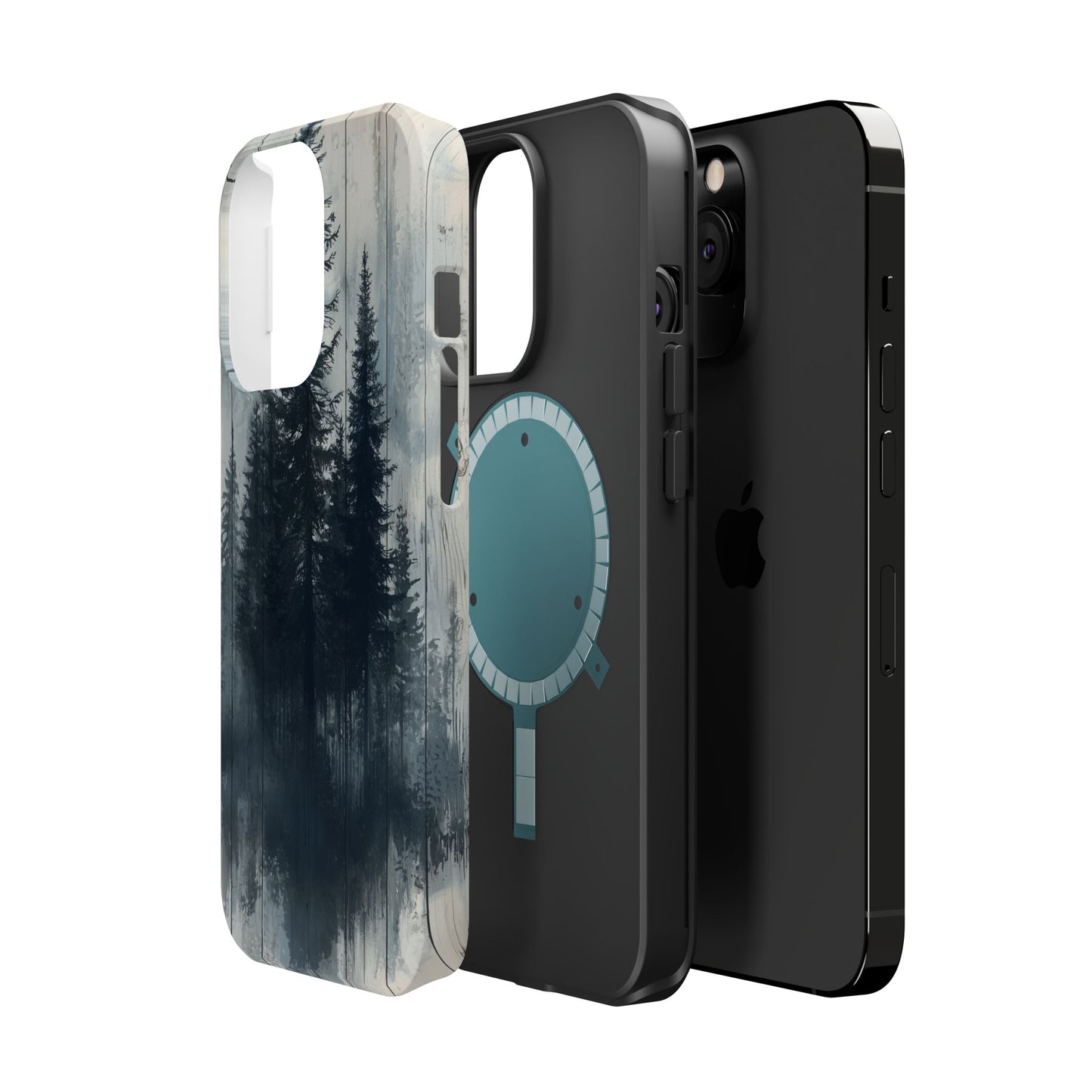 Rustic Pine Forest MagSafe iPhone Case - Blue Toned Woodland Design