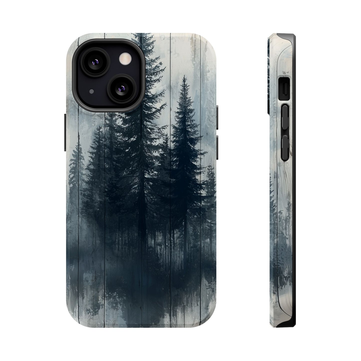 Rustic Pine Forest MagSafe iPhone Case - Blue Toned Woodland Design