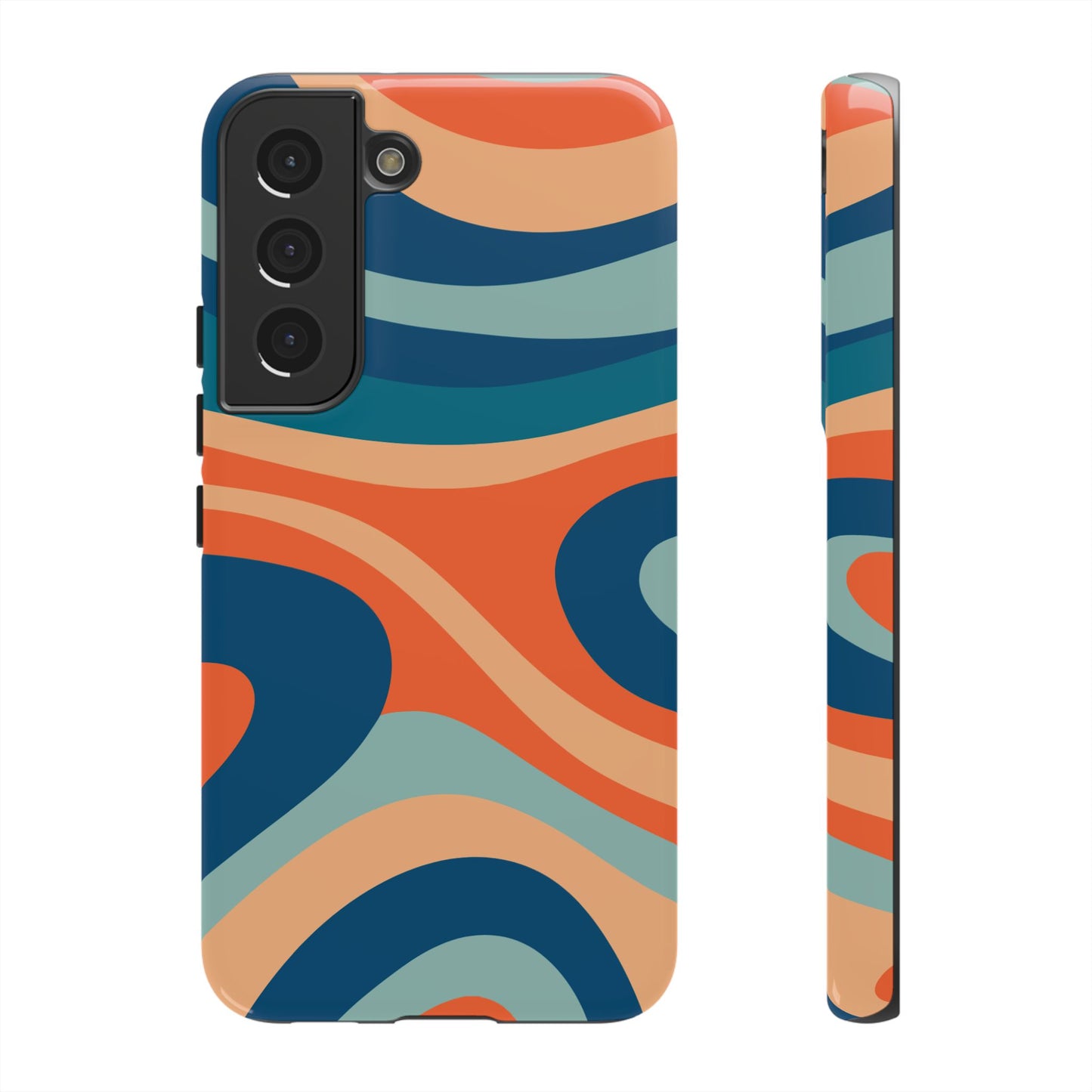 Retro Vibe Wavy Stripes Samsung Galaxy Case – 70s-Inspired in Teal, Orange, and Rust